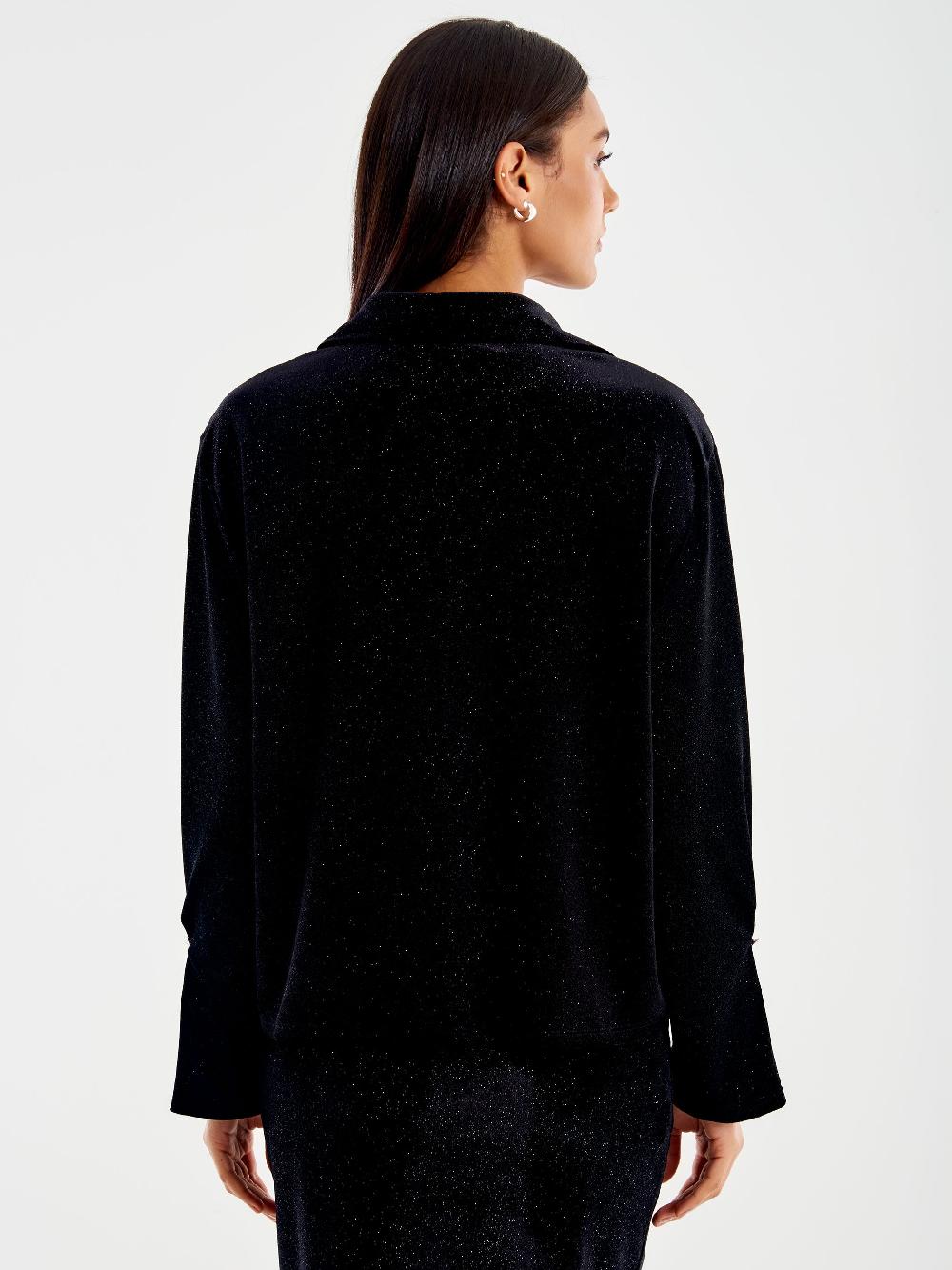 Vicolo Camicia in Ciniglia con Glitter Nero Black Friday Prezzi