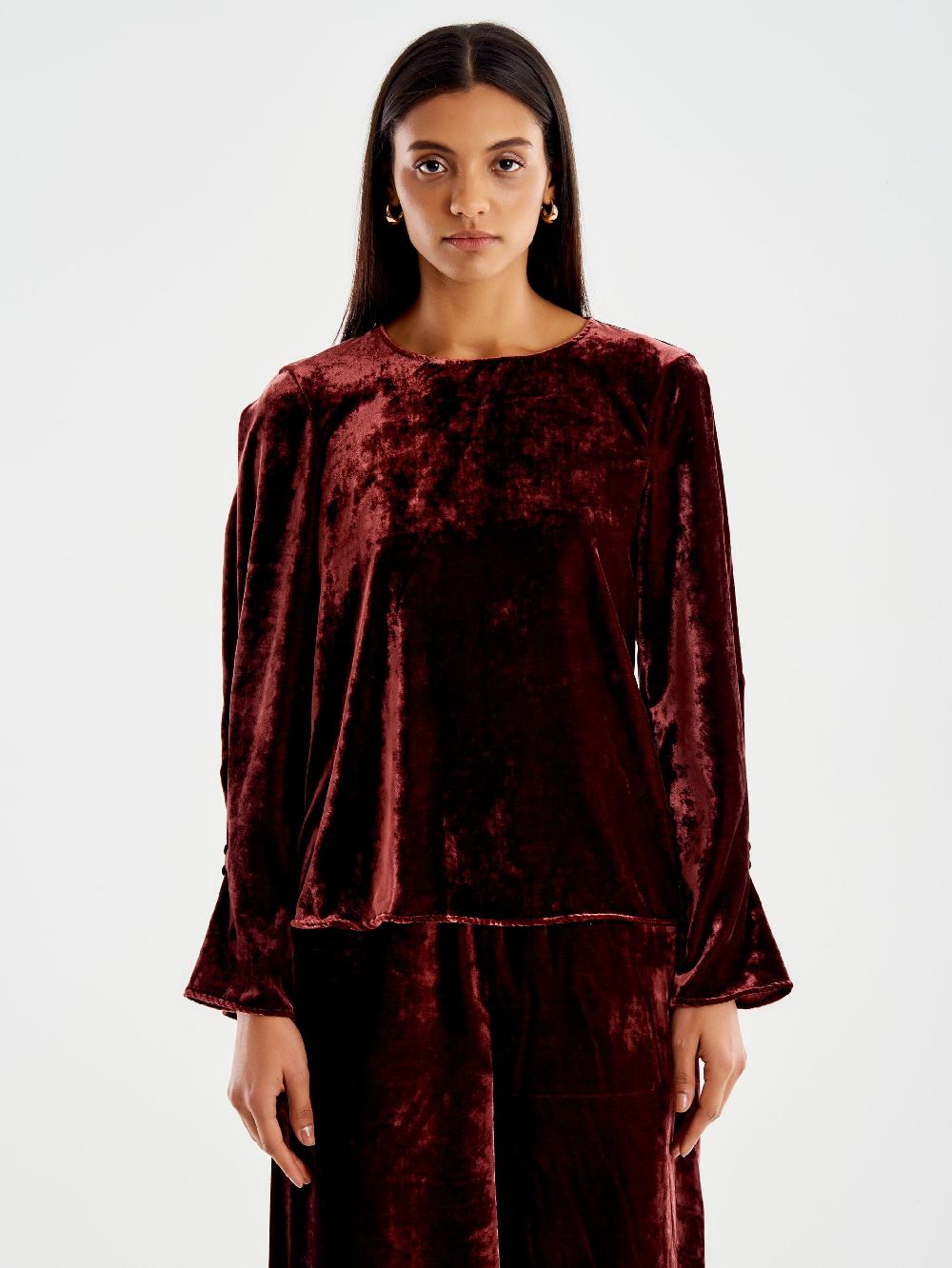 Vicolo Blusa Girocollo Velluto Bordeaux Italy