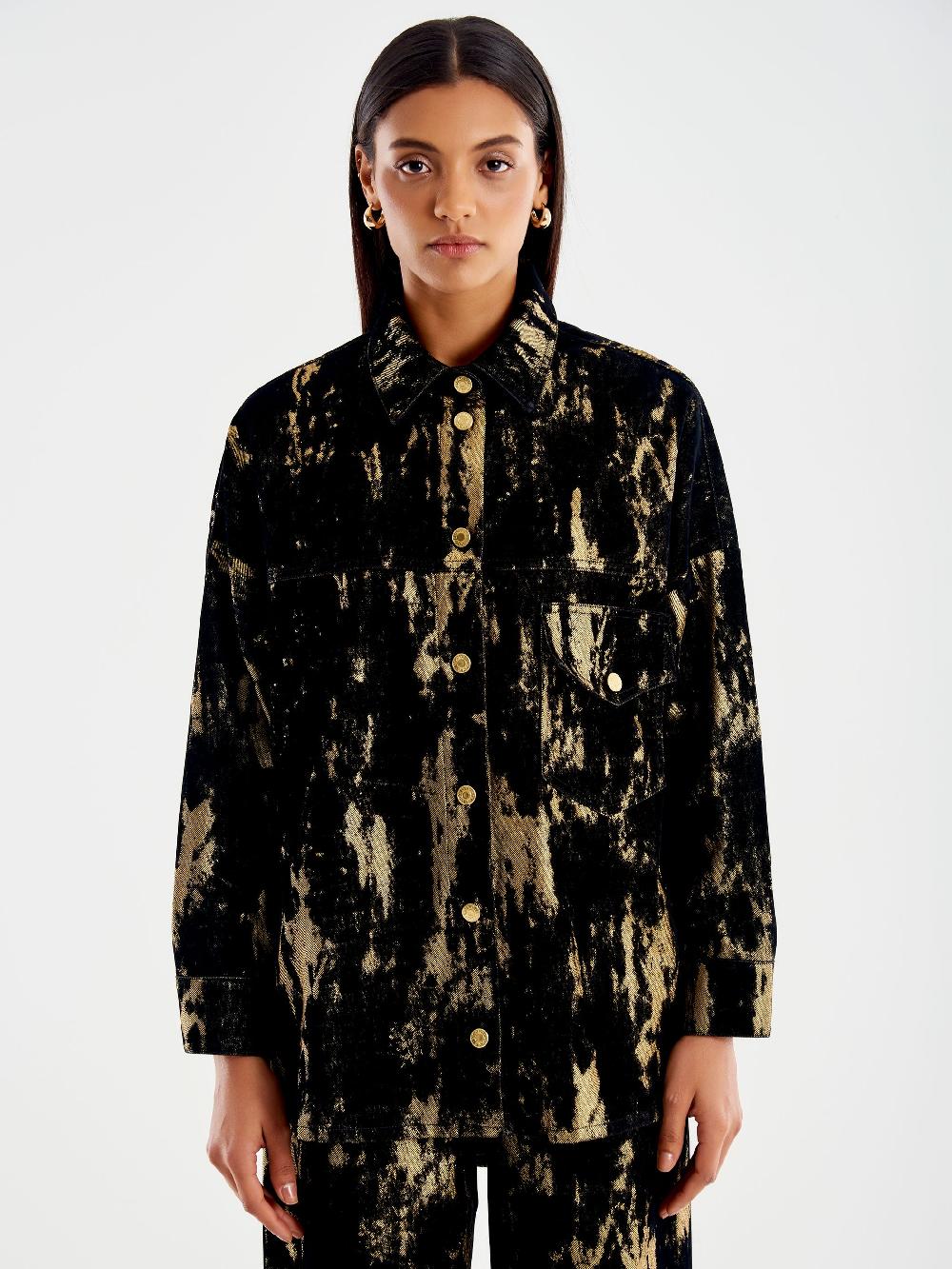Vicolo Camicia Denim Laminata Nero Italia