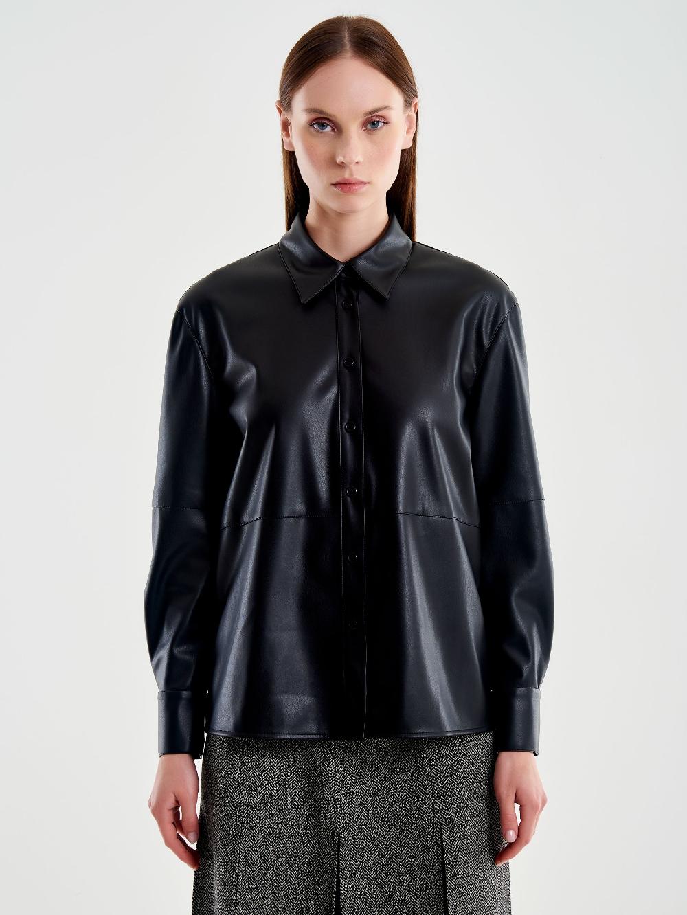 Vicolo Camicia Effetto Pelle Nero 2025