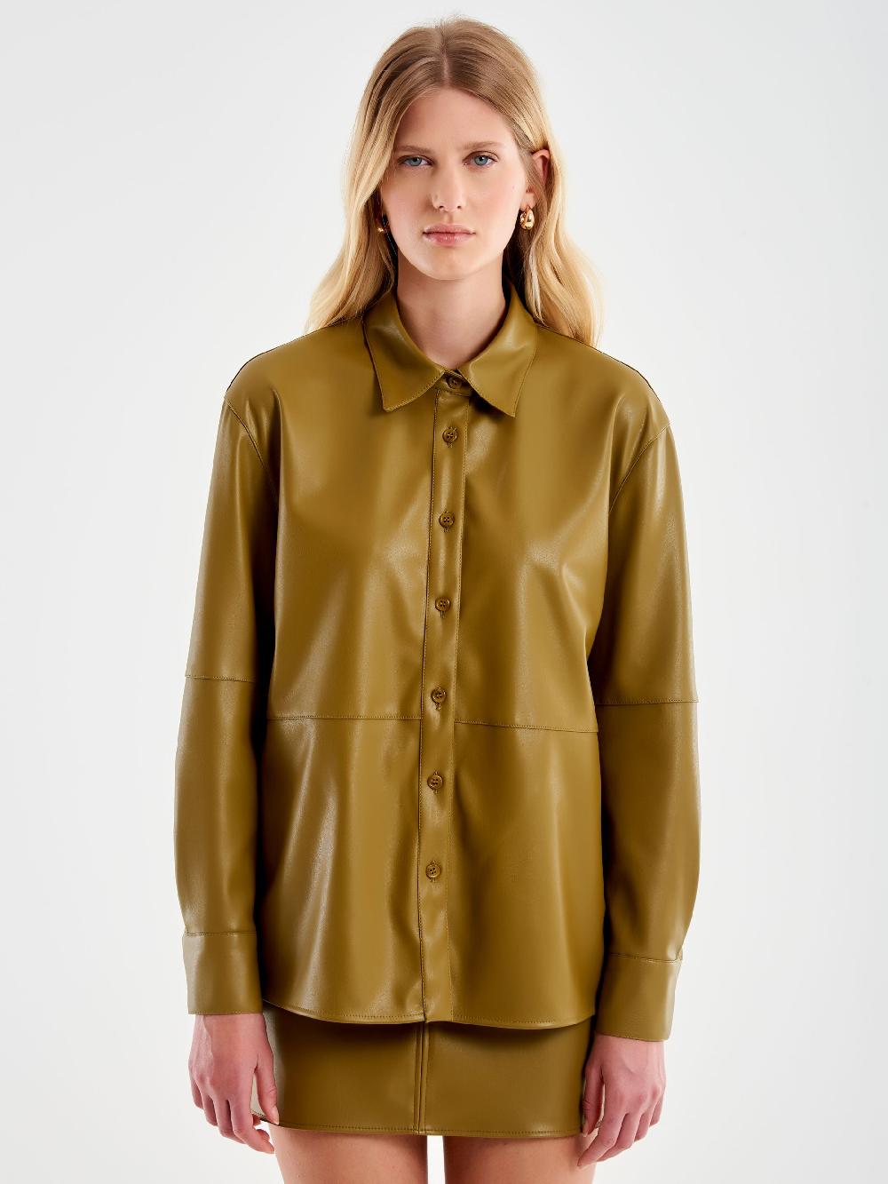 Vicolo Camicia Effetto Pelle Militare Nuovo