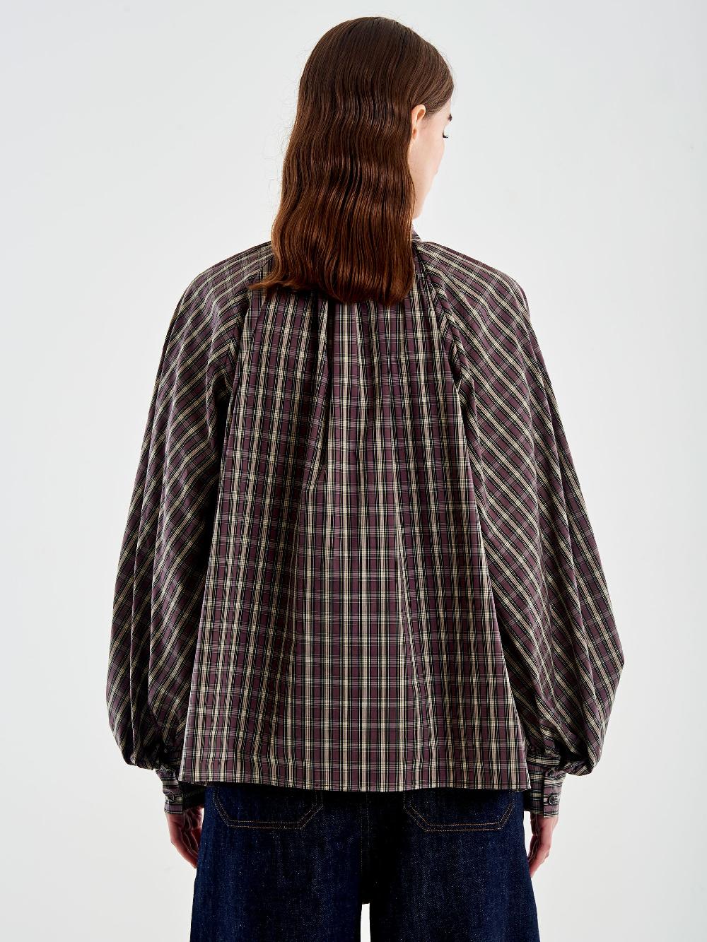 Vicolo Camicia Over Quadri con Fiocco Beige Pezzi Unici