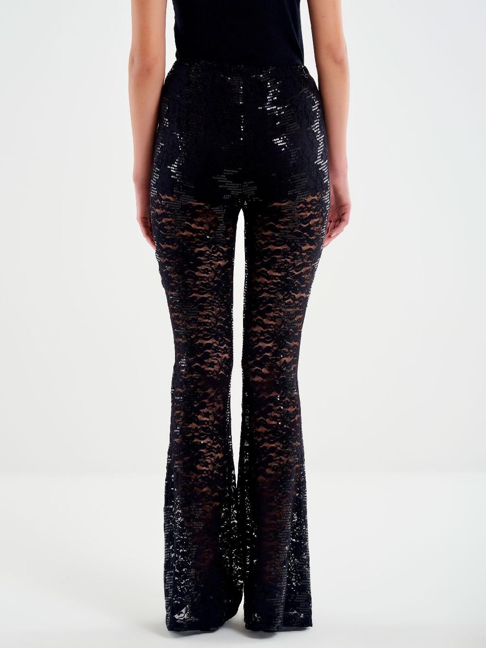 Vicolo Pantalone Ampio In Pizzo e Paillettes Nero Promozione Limitata