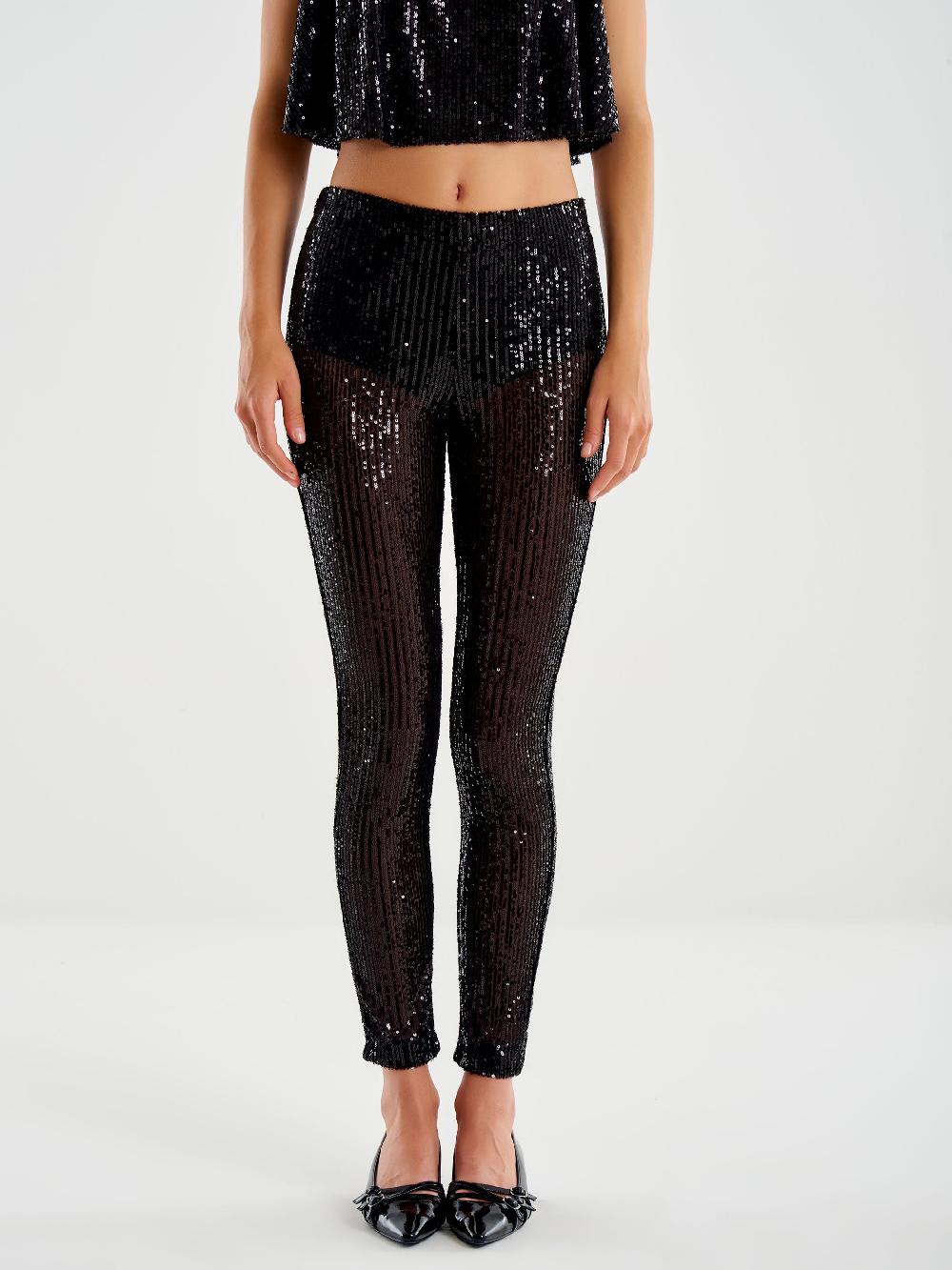Vicolo Leggings in Paillettes Nero Fino Al -60%