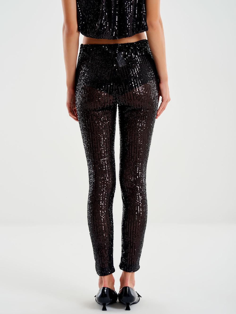 Vicolo Leggings in Paillettes Nero Fino Al -60%