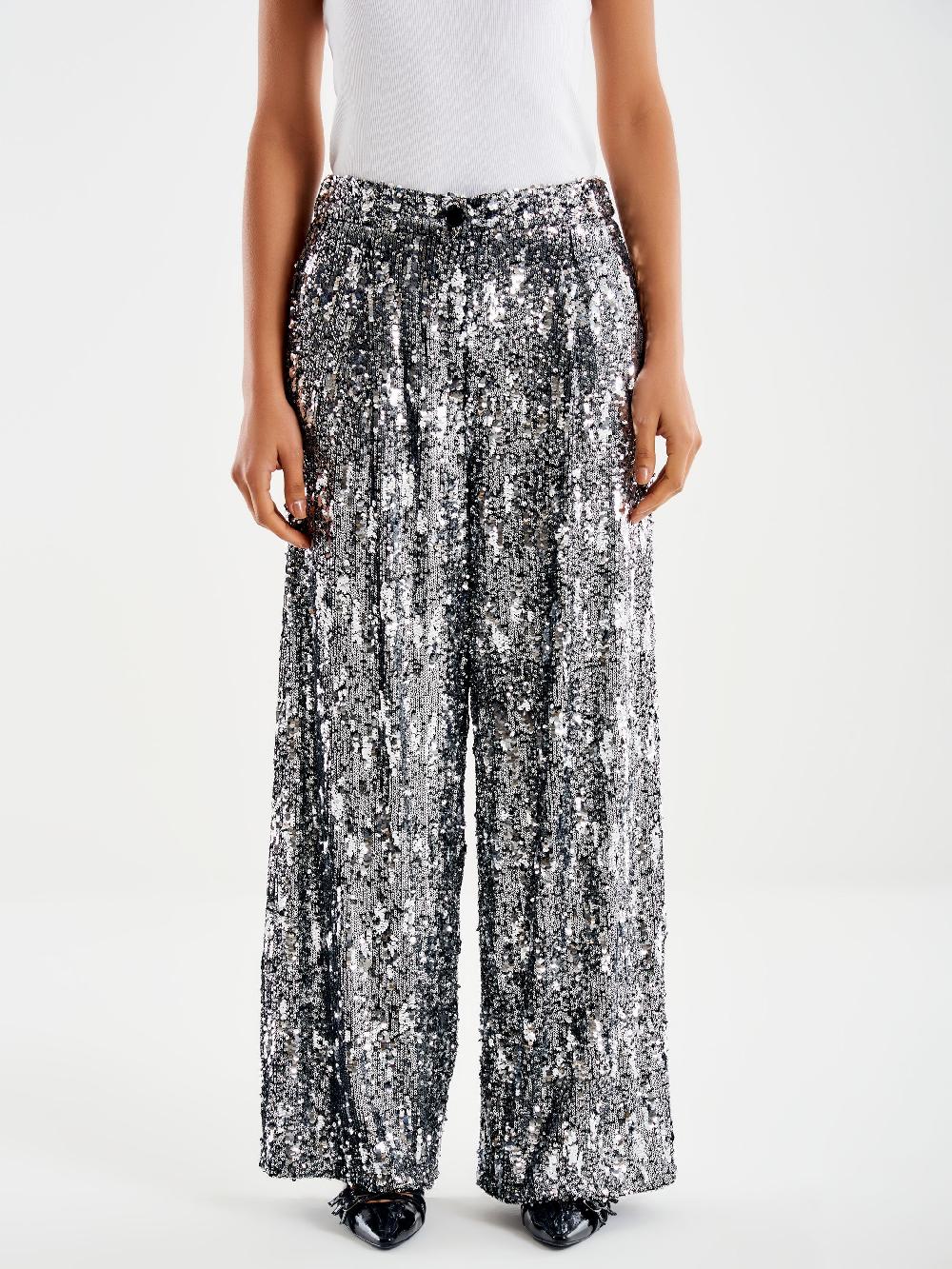 Vicolo Pantalone Ampio Paillettes Grigio Shopping Online