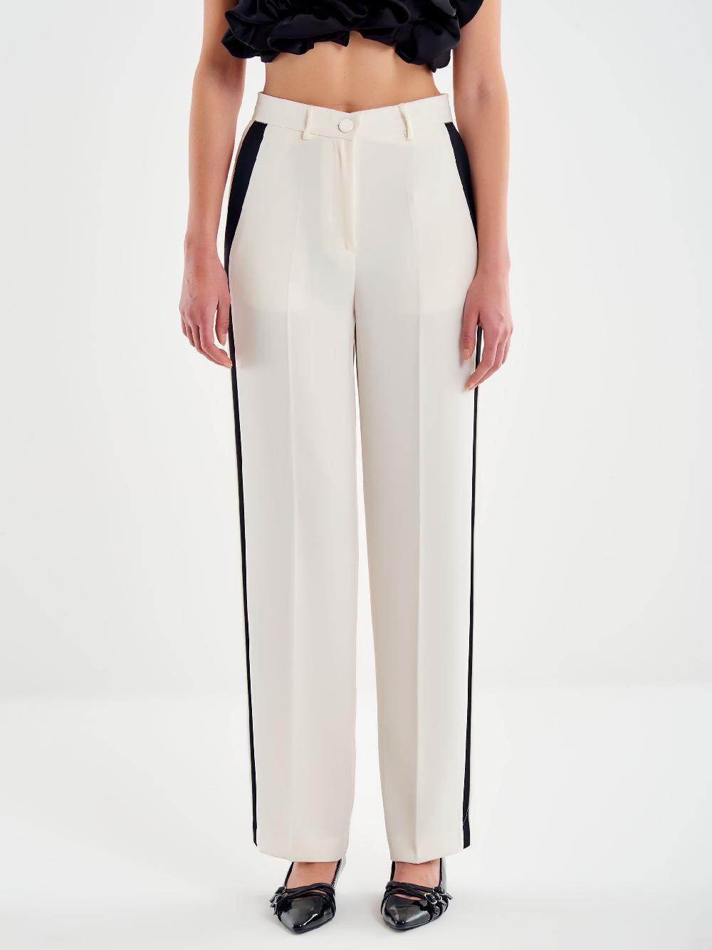 Vicolo Pantalone Banda Laterale Satin a Contrasto Bianco Convenienza