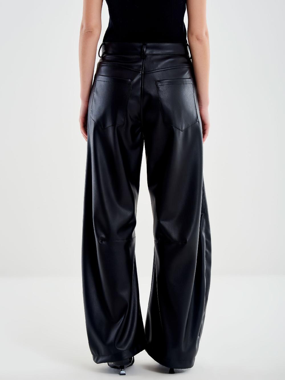 Vicolo Pantalone Ecopelle Loose Fit Nero Presa