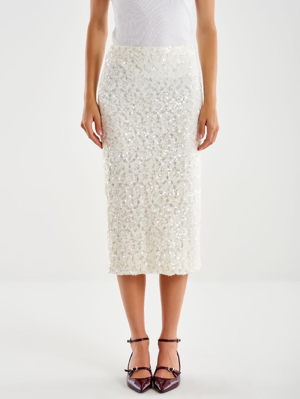 Vicolo Gonna Longuette in Pizzo e Paillettes Bianco Online