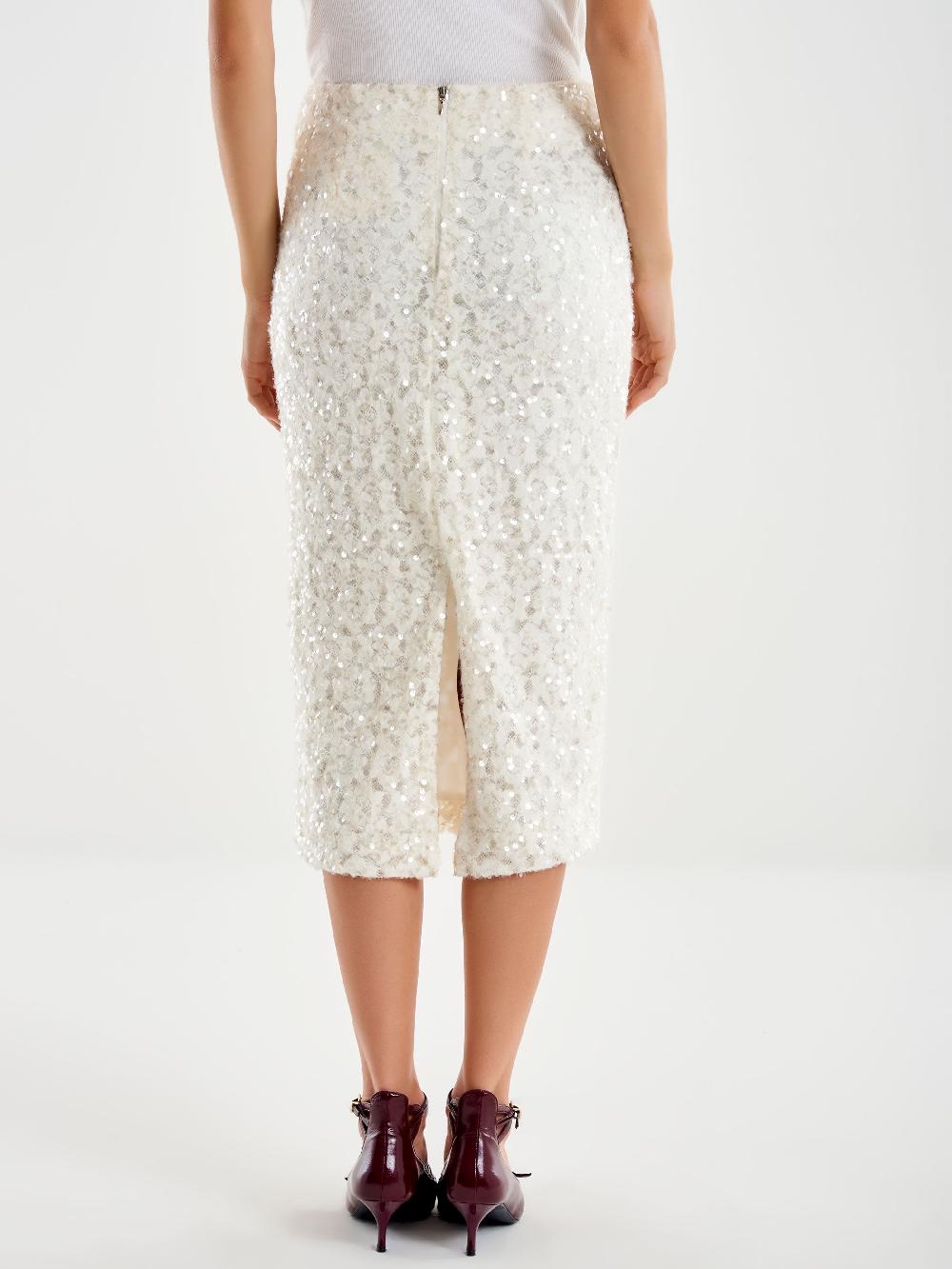 Vicolo Gonna Longuette in Pizzo e Paillettes Bianco Online