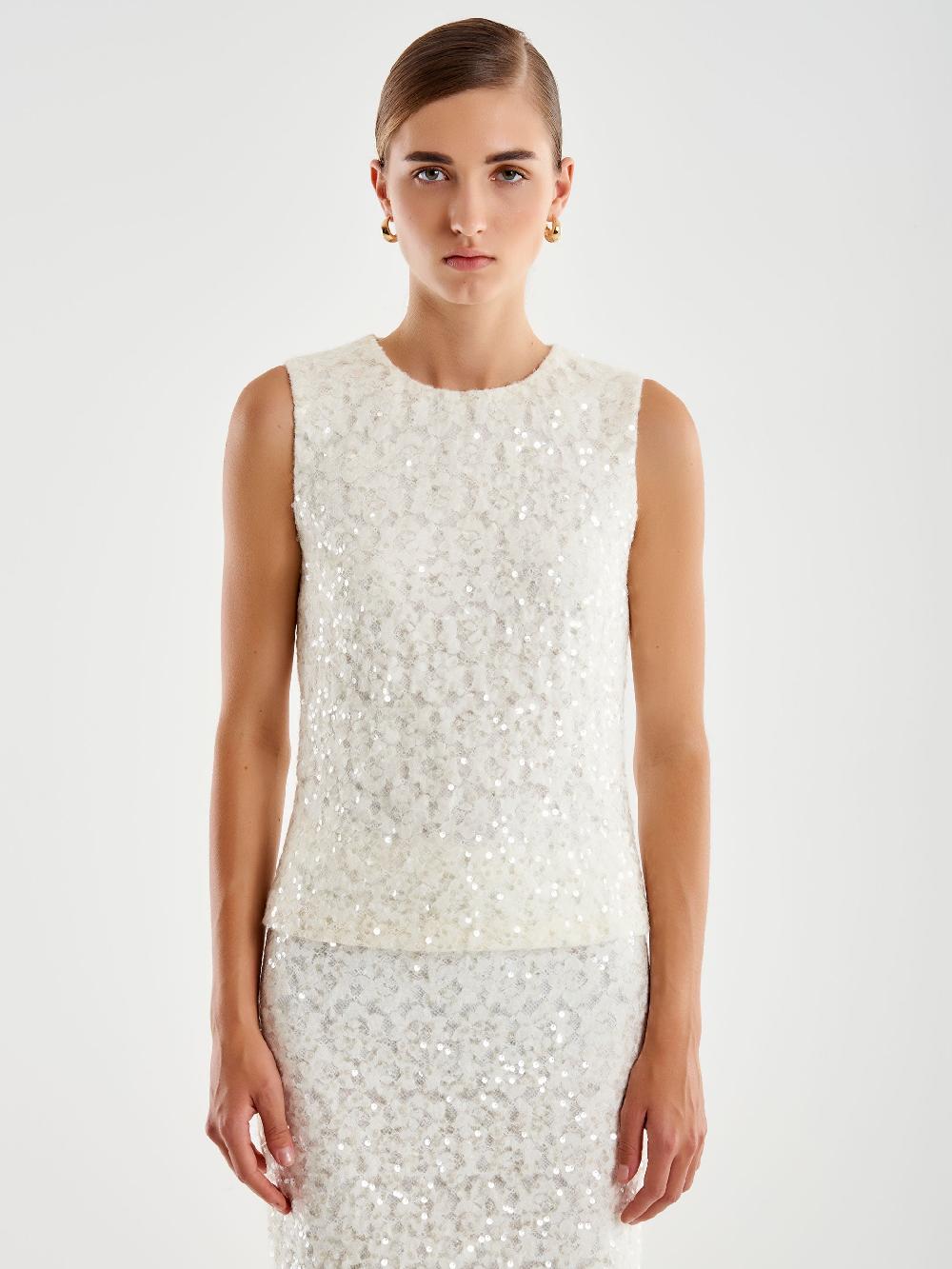 Vicolo Top in Pizzo e Paillettes Bianco Moda