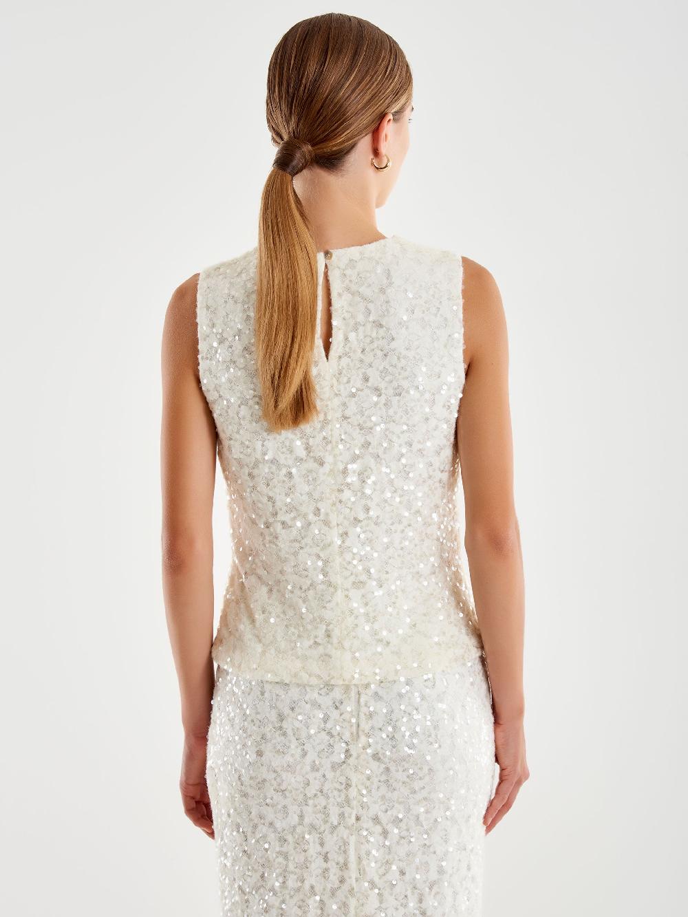 Vicolo Top in Pizzo e Paillettes Bianco Moda