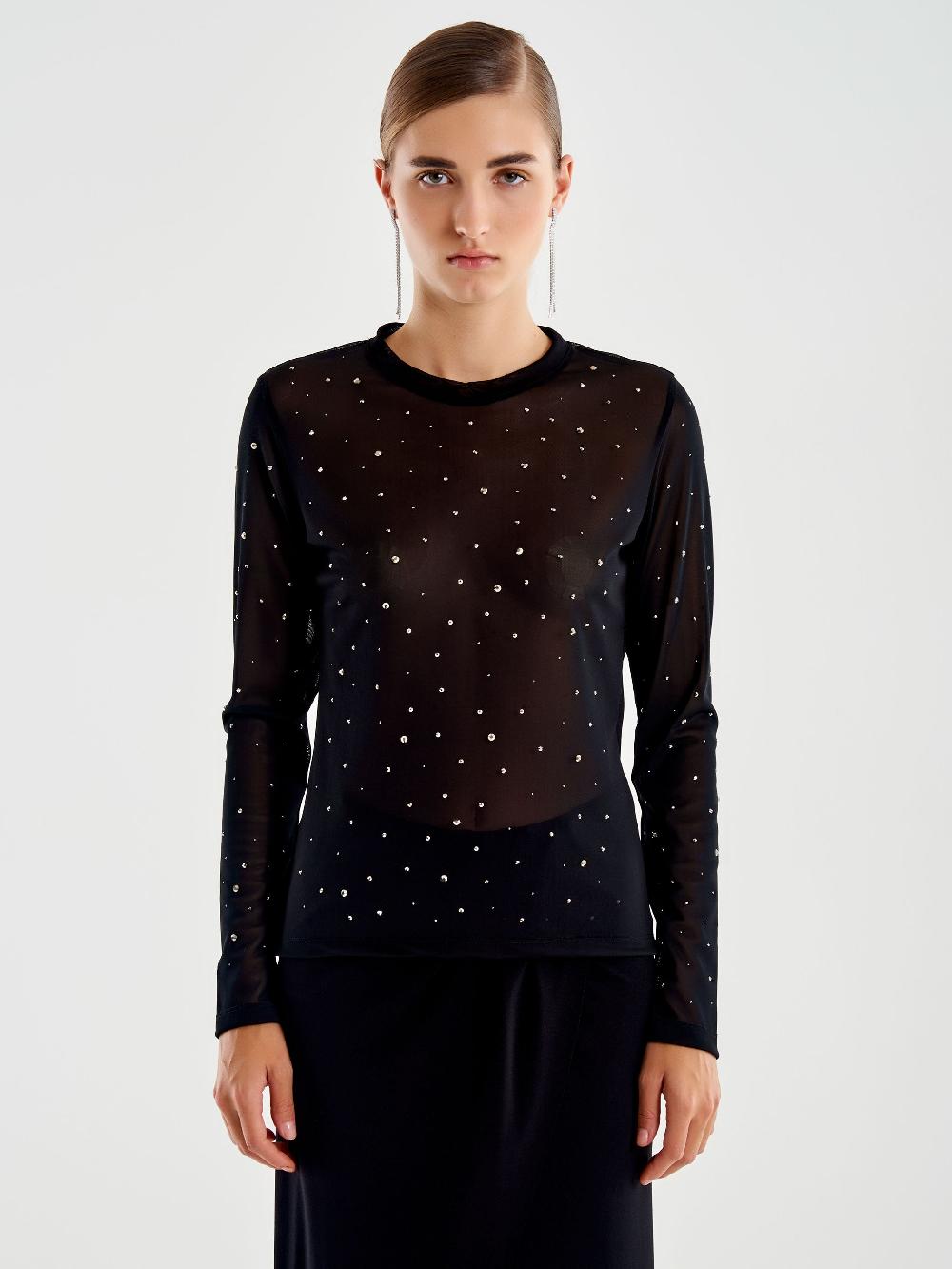 Vicolo Maglia in Tulle con Strass Nero 2025