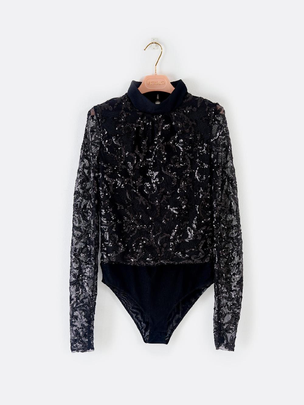 Vicolo Body Pizzo e Paillettes Nero Italy