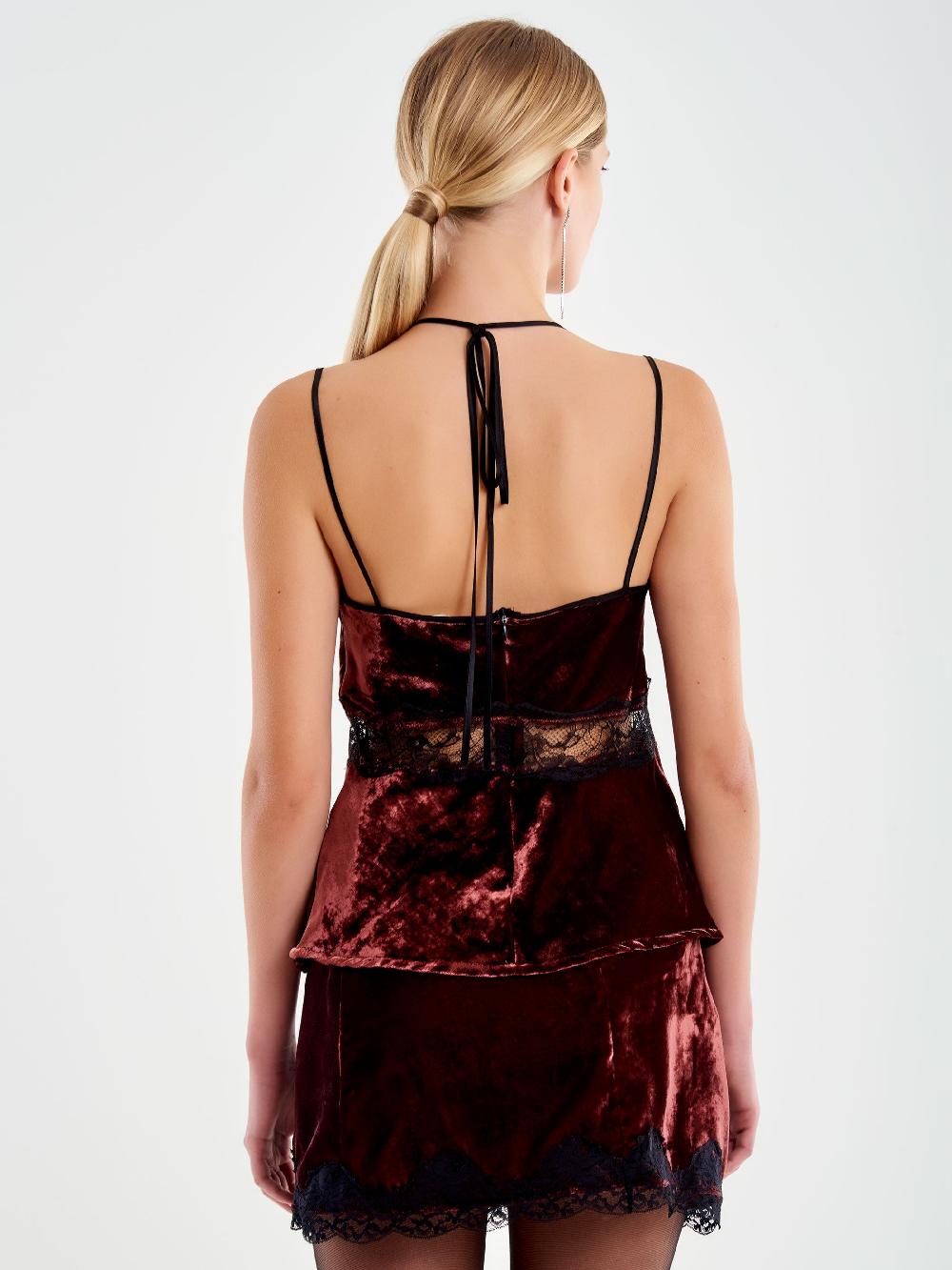 Vicolo Top in Pizzo e Velluto Bordeaux Promozione