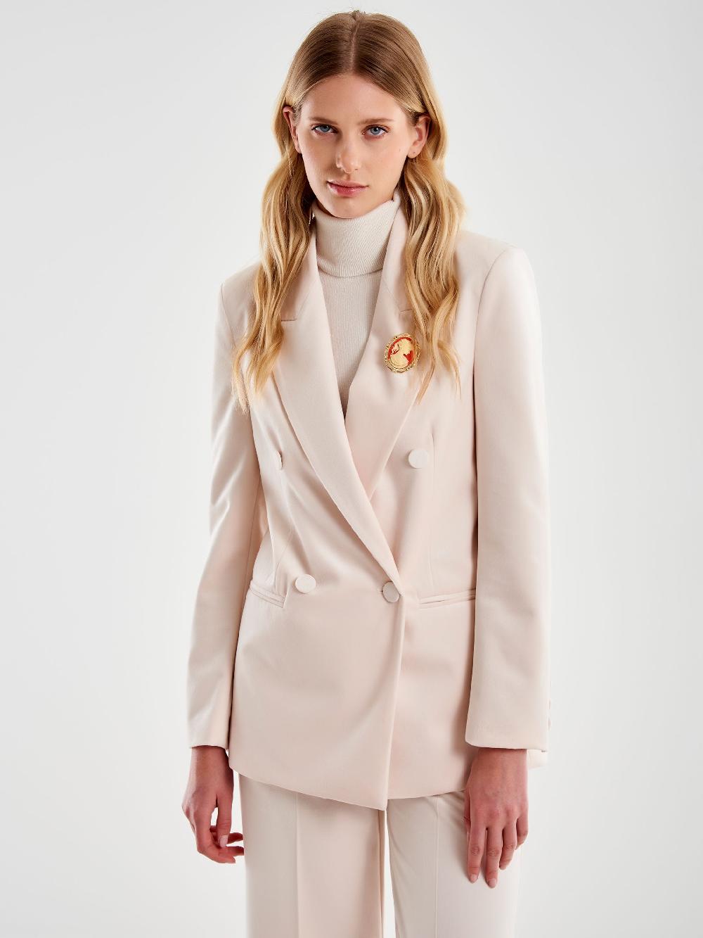 Vicolo Blazer Velluto con Spilla Bianco Consegna Veloce