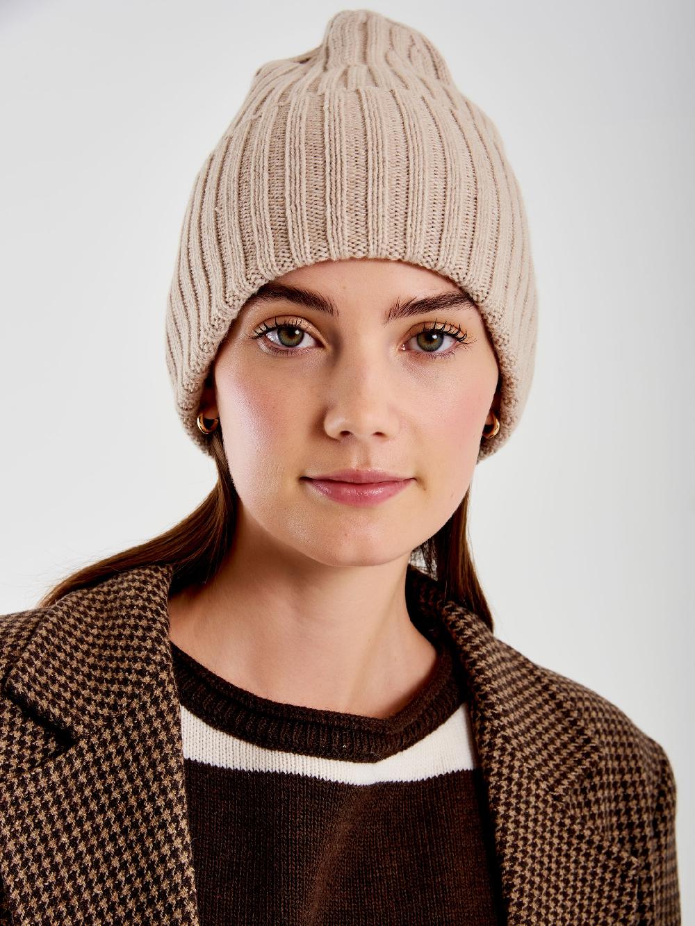 Vicolo Berretto in Maglia Basic Beige Saldi
