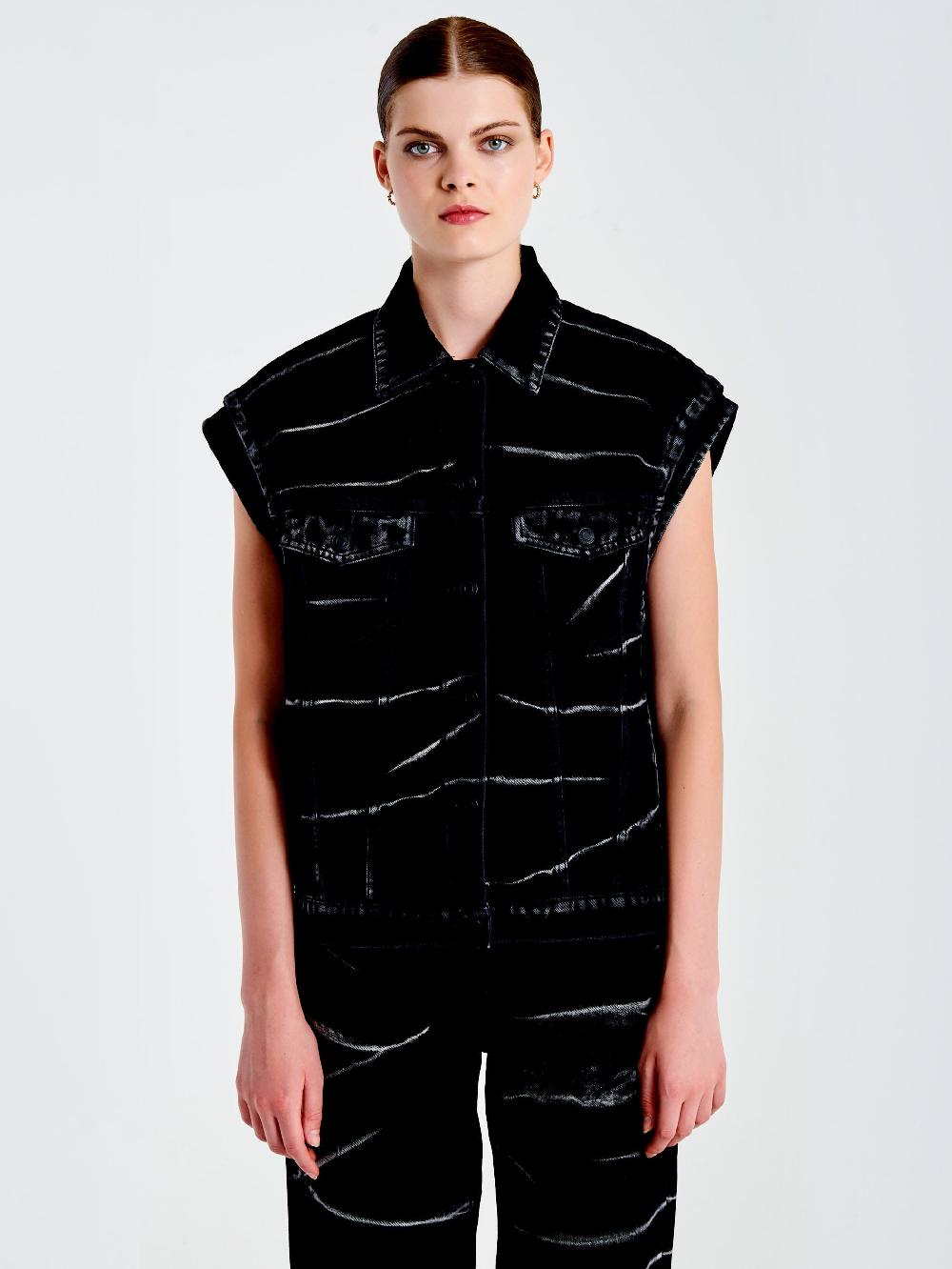 Vicolo Gilet in Jeans Effetto ZebratoNero Hotsell