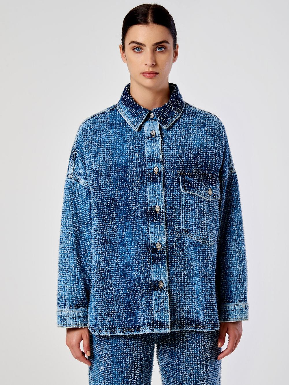 Vicolo Camicia in Denim OverBlu Vendita Calda