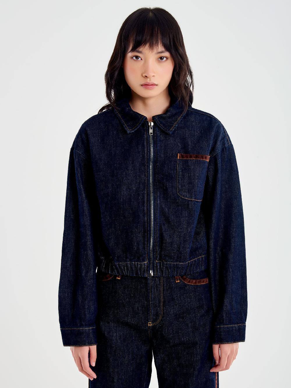 Vicolo Giubbotto in Denim Dettagli Alcantara Blu Saldi Di Fabbrica