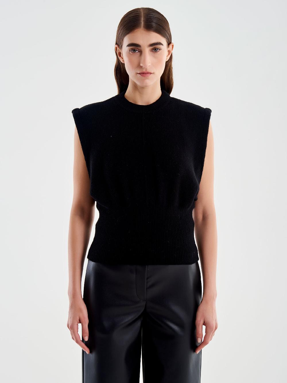 Vicolo Gilet Smanicato Girocollo Aderente Nero Novità
