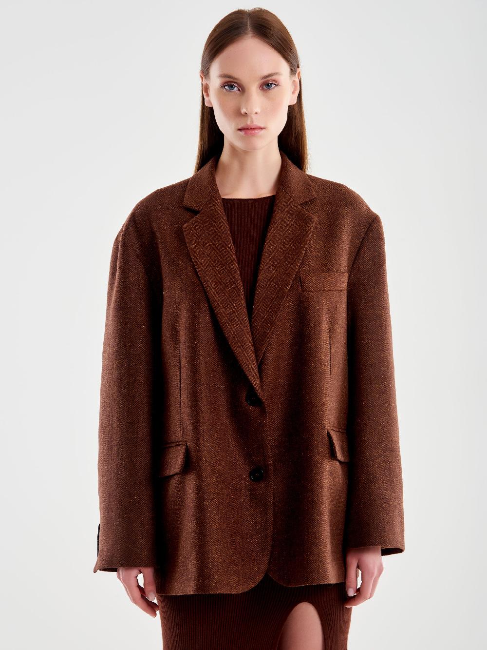 Vicolo Giacca Misto Lana Oversized Spinata Moro Sconto