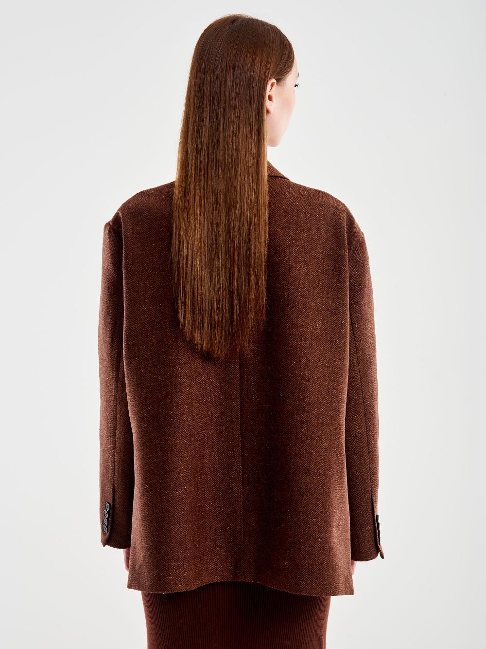 Vicolo Giacca Misto Lana Oversized Spinata Moro Sconto