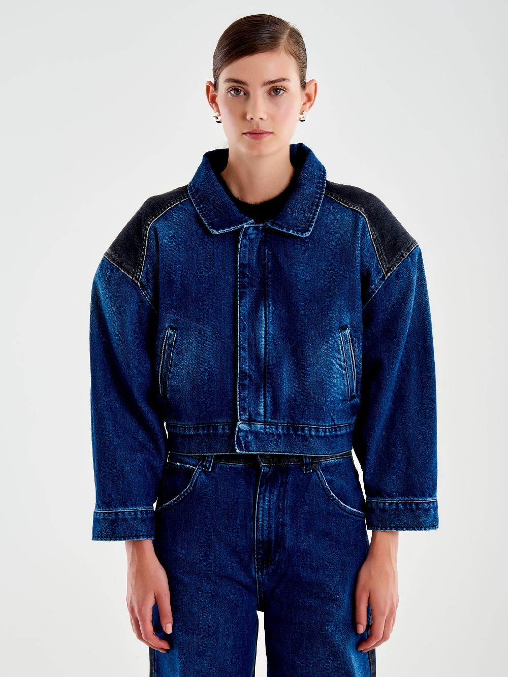 Vicolo Giubbotto In Denim Doppio Colore Blu Hotsell