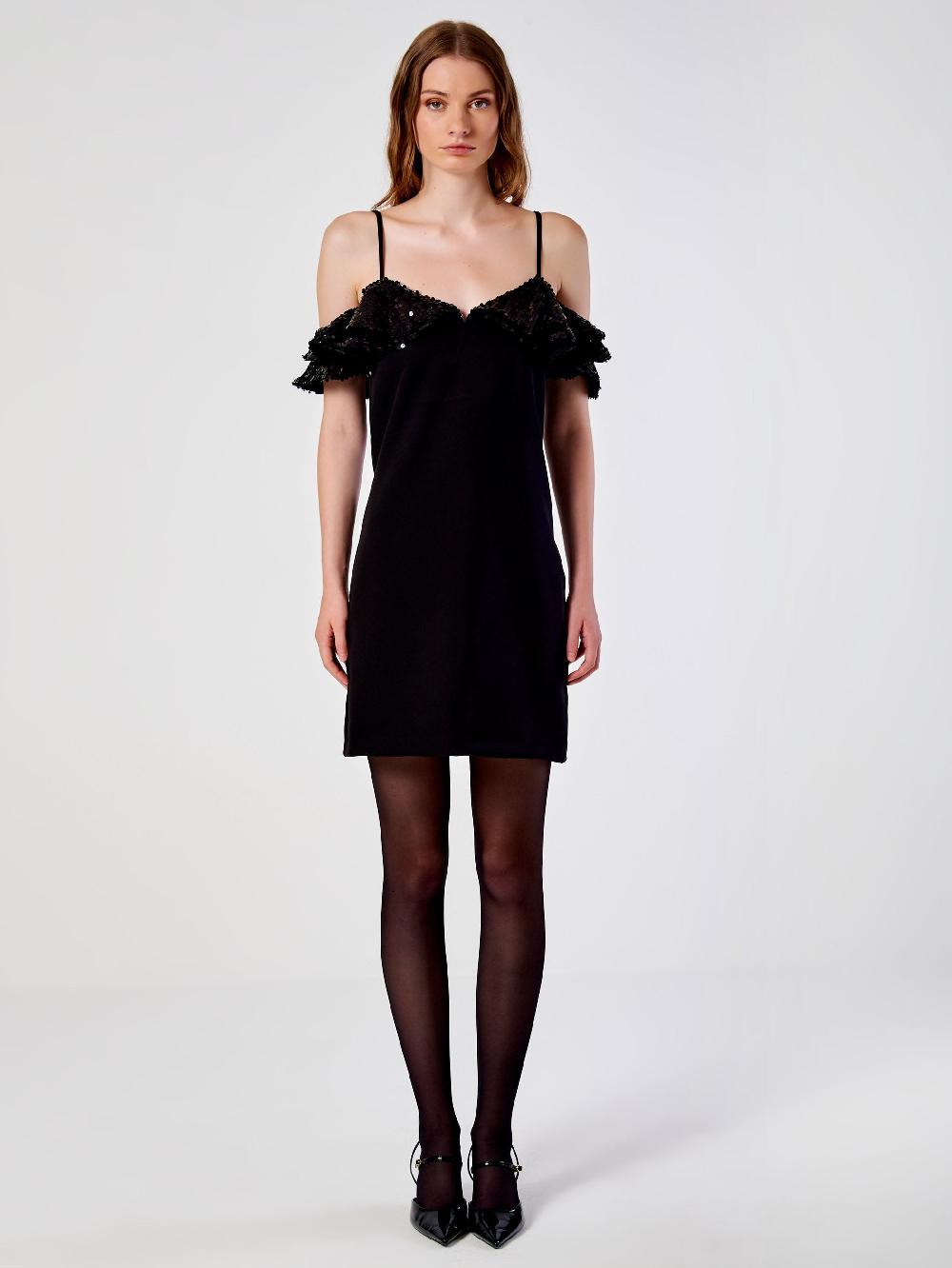 Vicolo Abito Mini con Rouches e Paillettes Nero In Linea