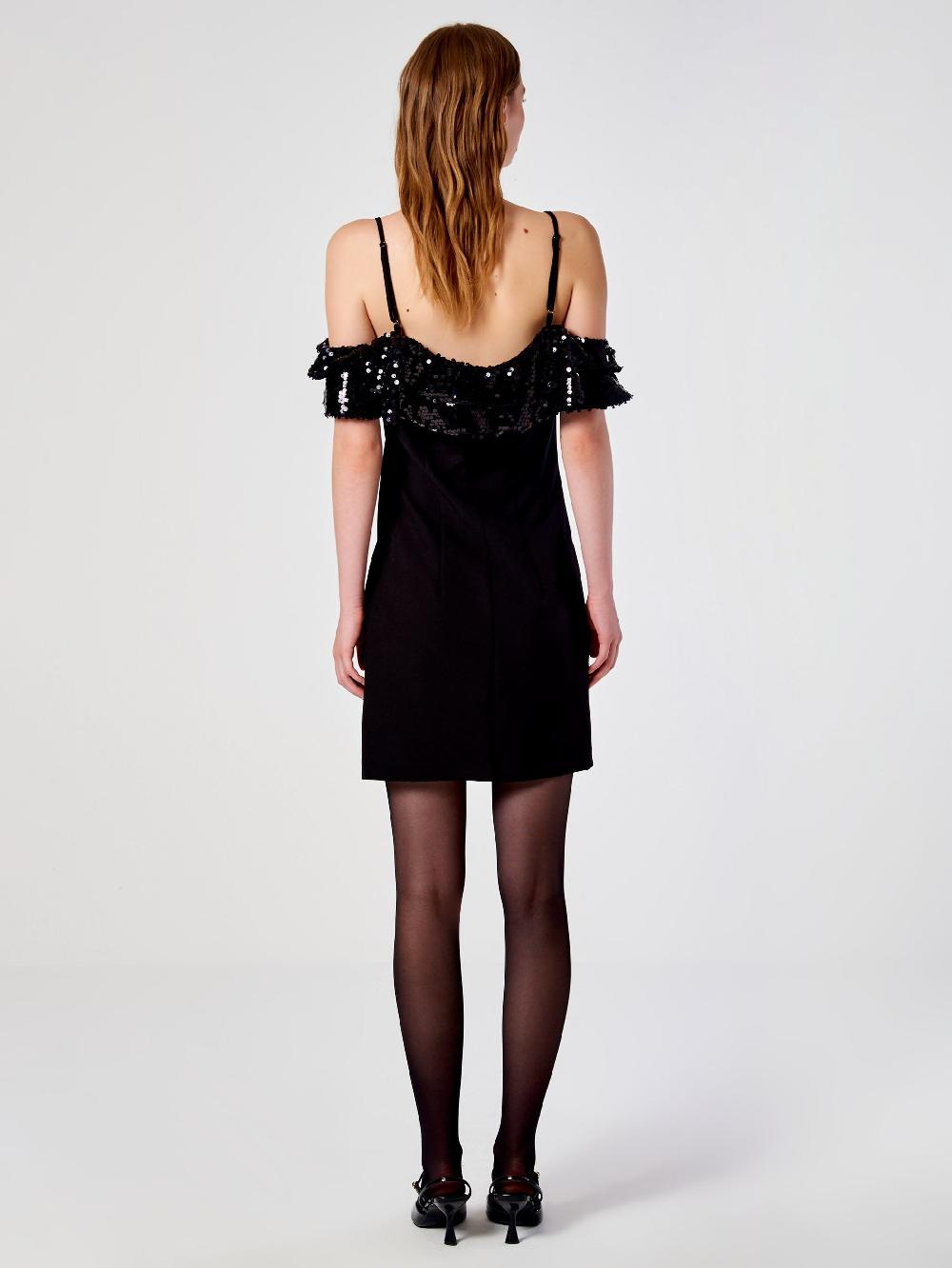 Vicolo Abito Mini con Rouches e Paillettes Nero In Linea