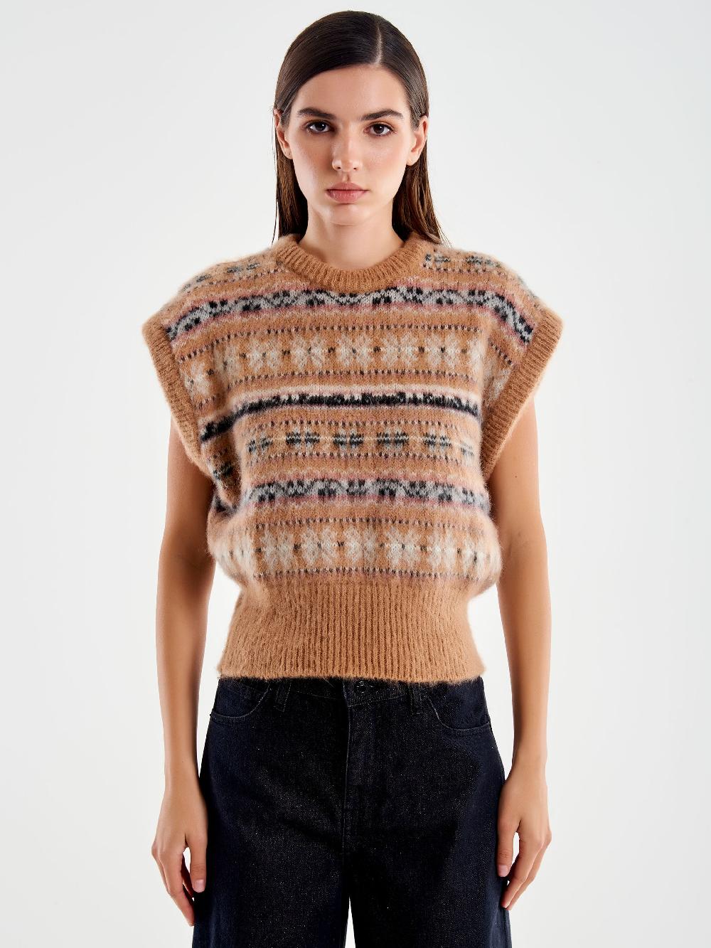 Vicolo Maglia Cropped Jacquard Cammello Soddisfazione Garantita
