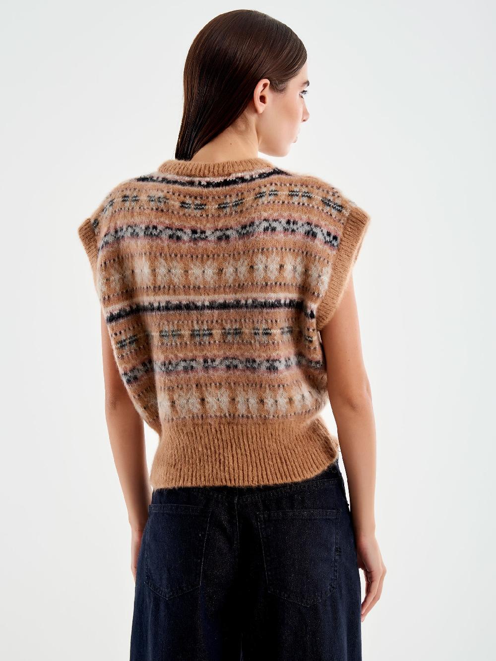 Vicolo Maglia Cropped Jacquard Cammello Soddisfazione Garantita
