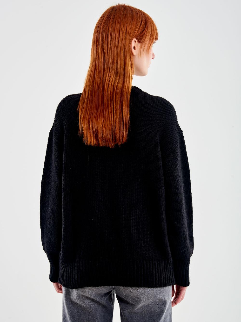 Vicolo Pull Girocollo con Cabochon Tasche Nero Fino Al -60%