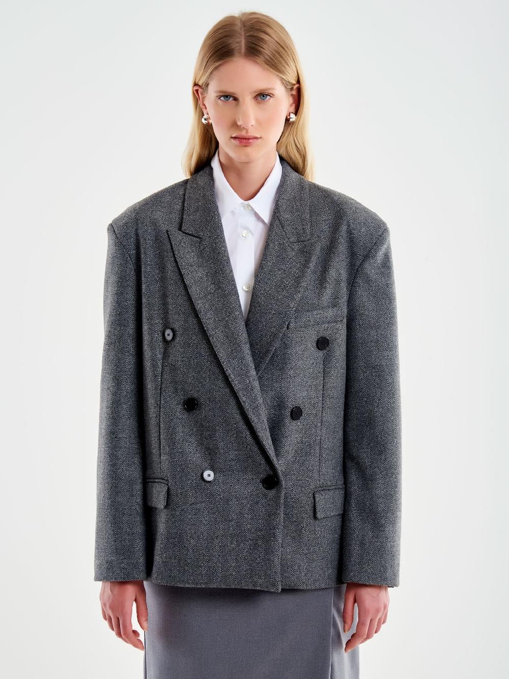 Vicolo Blazer Over Doppiopetto Spinato Grigio Sottocosto