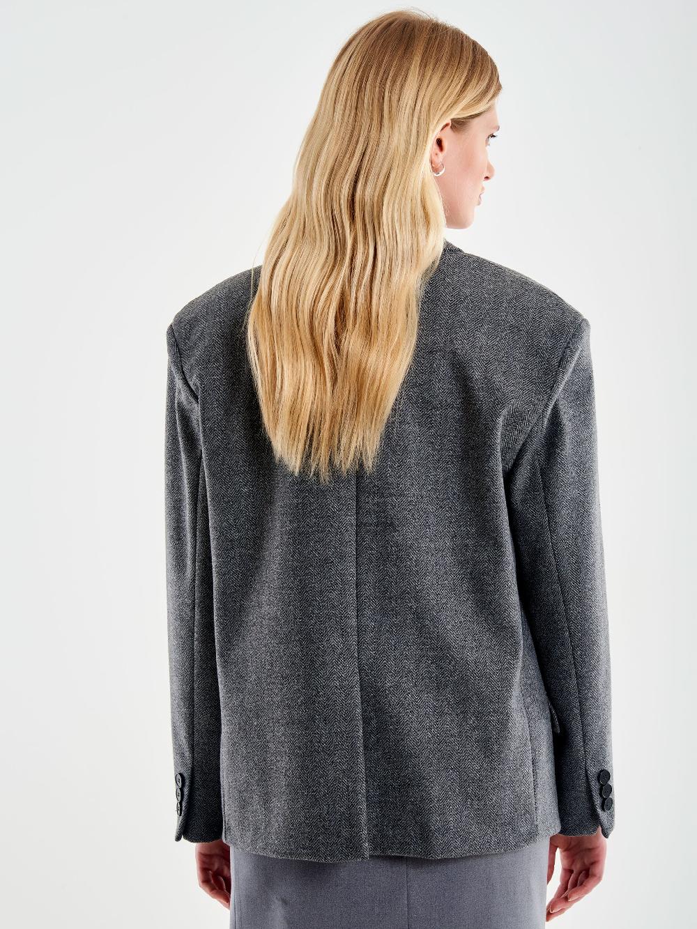 Vicolo Blazer Over Doppiopetto Spinato Grigio Sottocosto