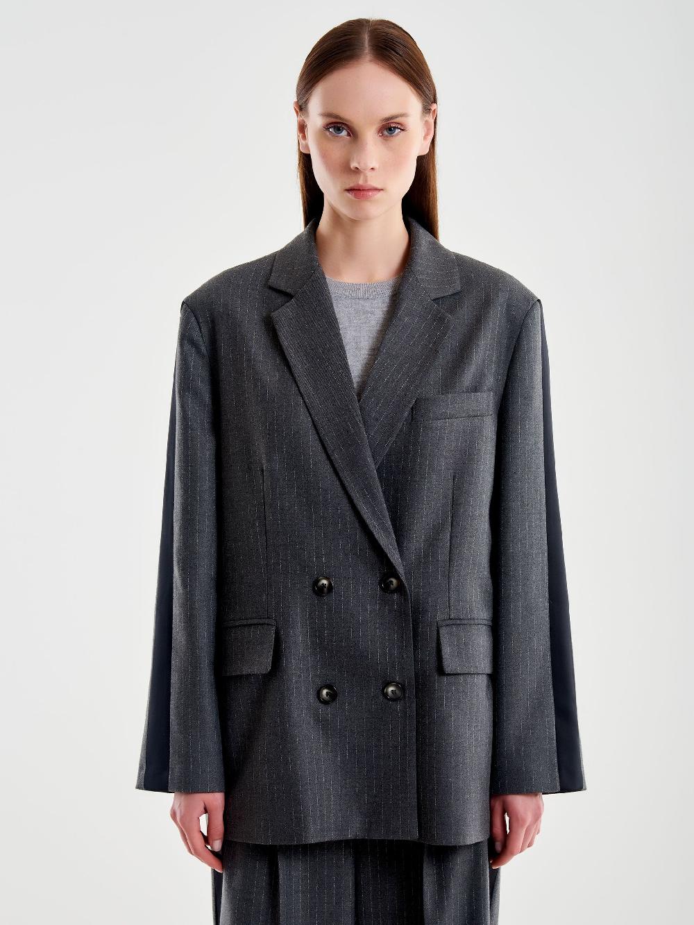Vicolo Blazer Gessato con Banda Laterale Grigio Convenienza
