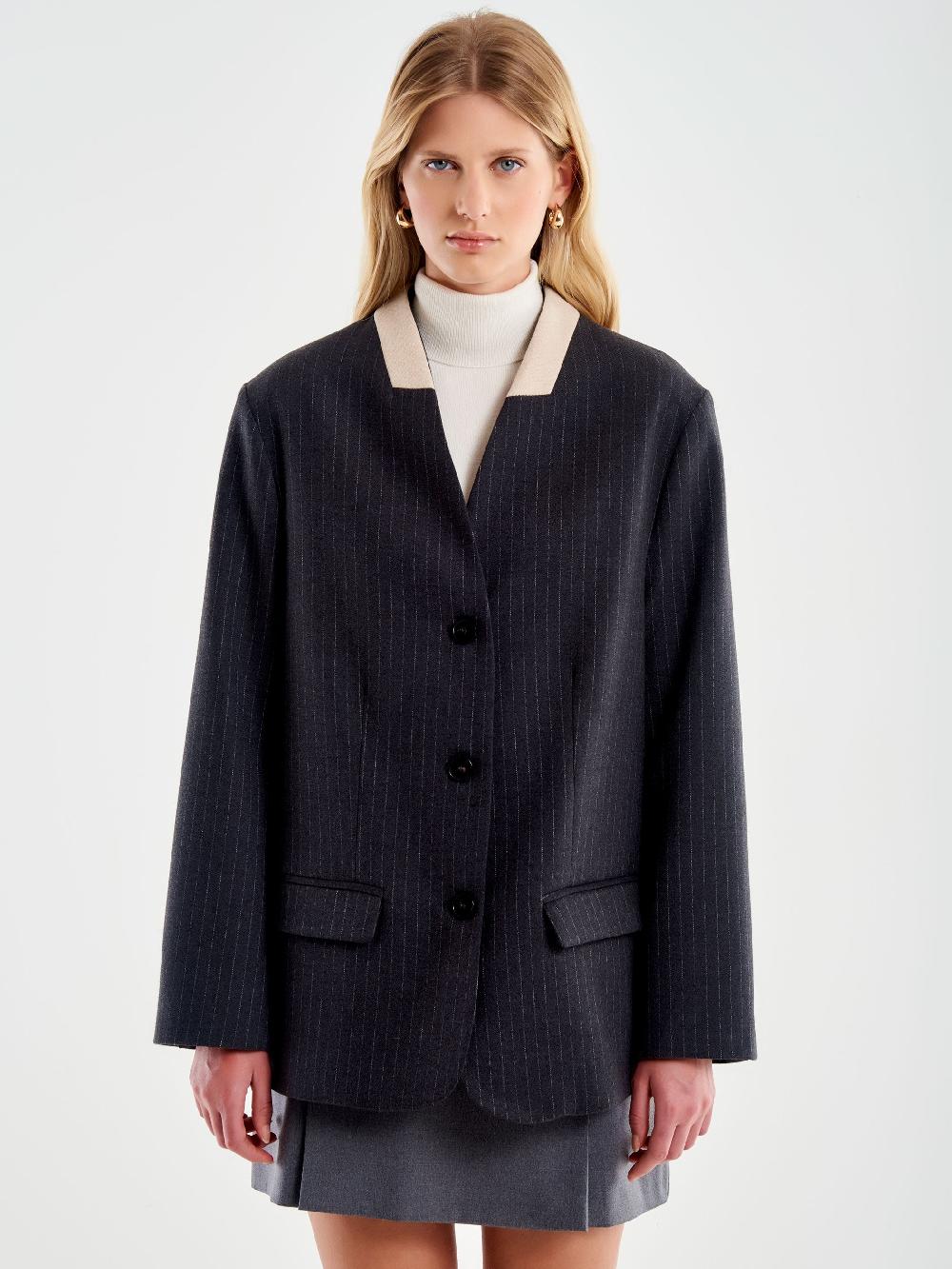 Vicolo Blazer Gessato Senza Revers Grigio Novità