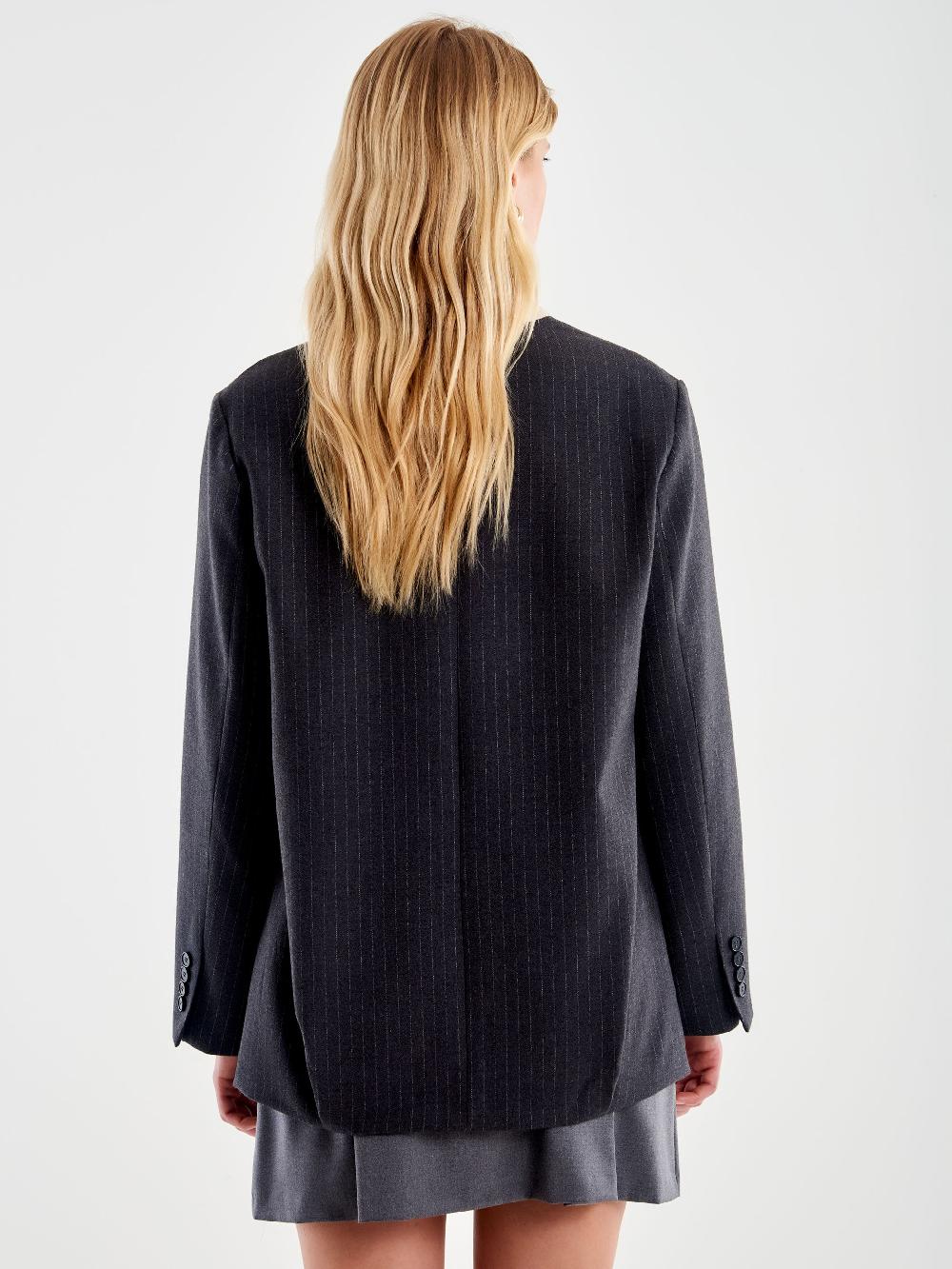 Vicolo Blazer Gessato Senza Revers Grigio Novità