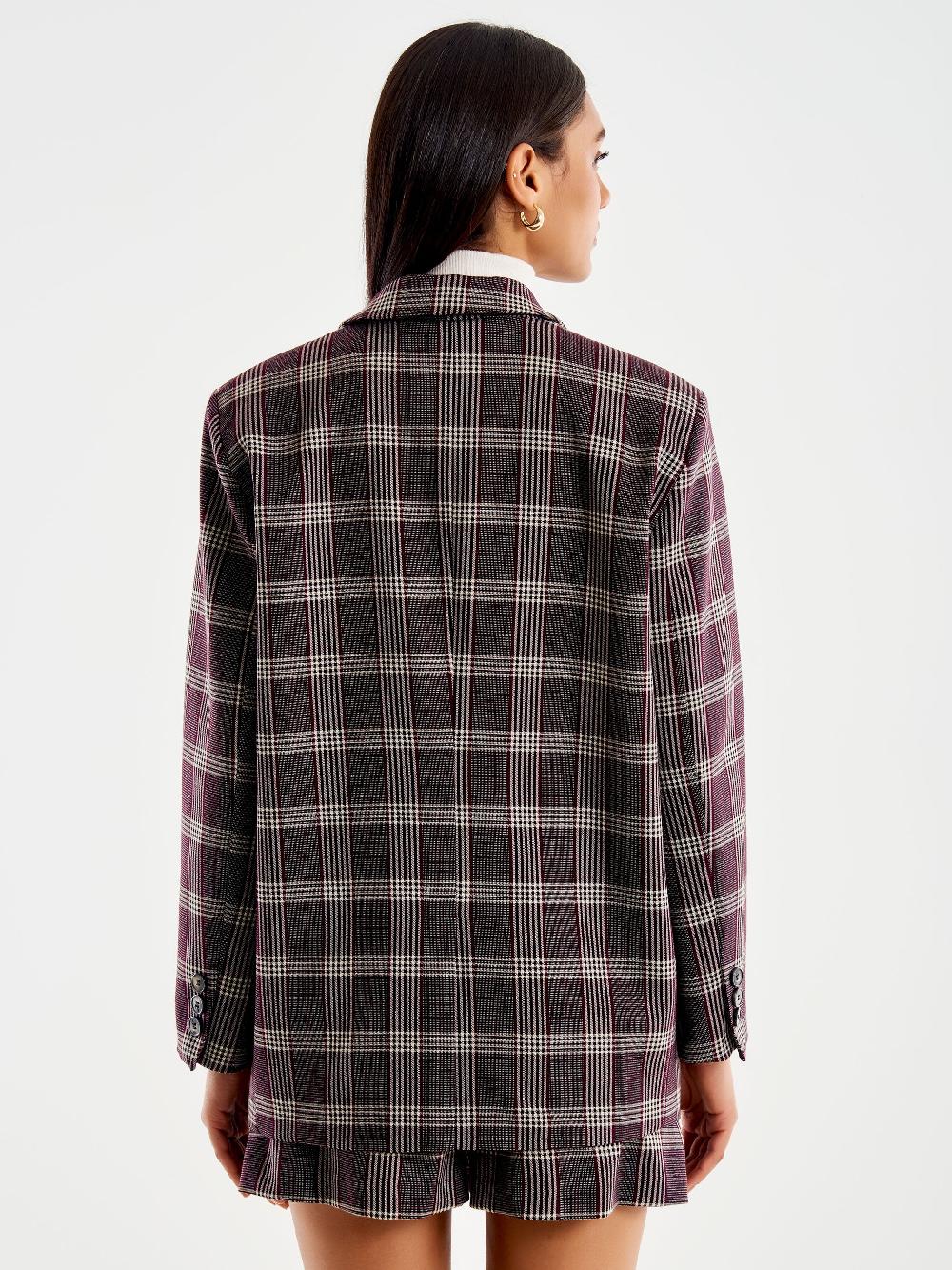 Vicolo Blazer Check Over Monopetto con Spilla Bordeaux Economico