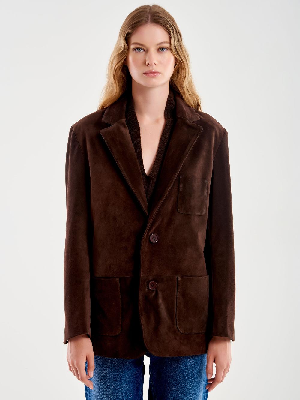 Vicolo Giacca Over in Pelle Marrone Outlet