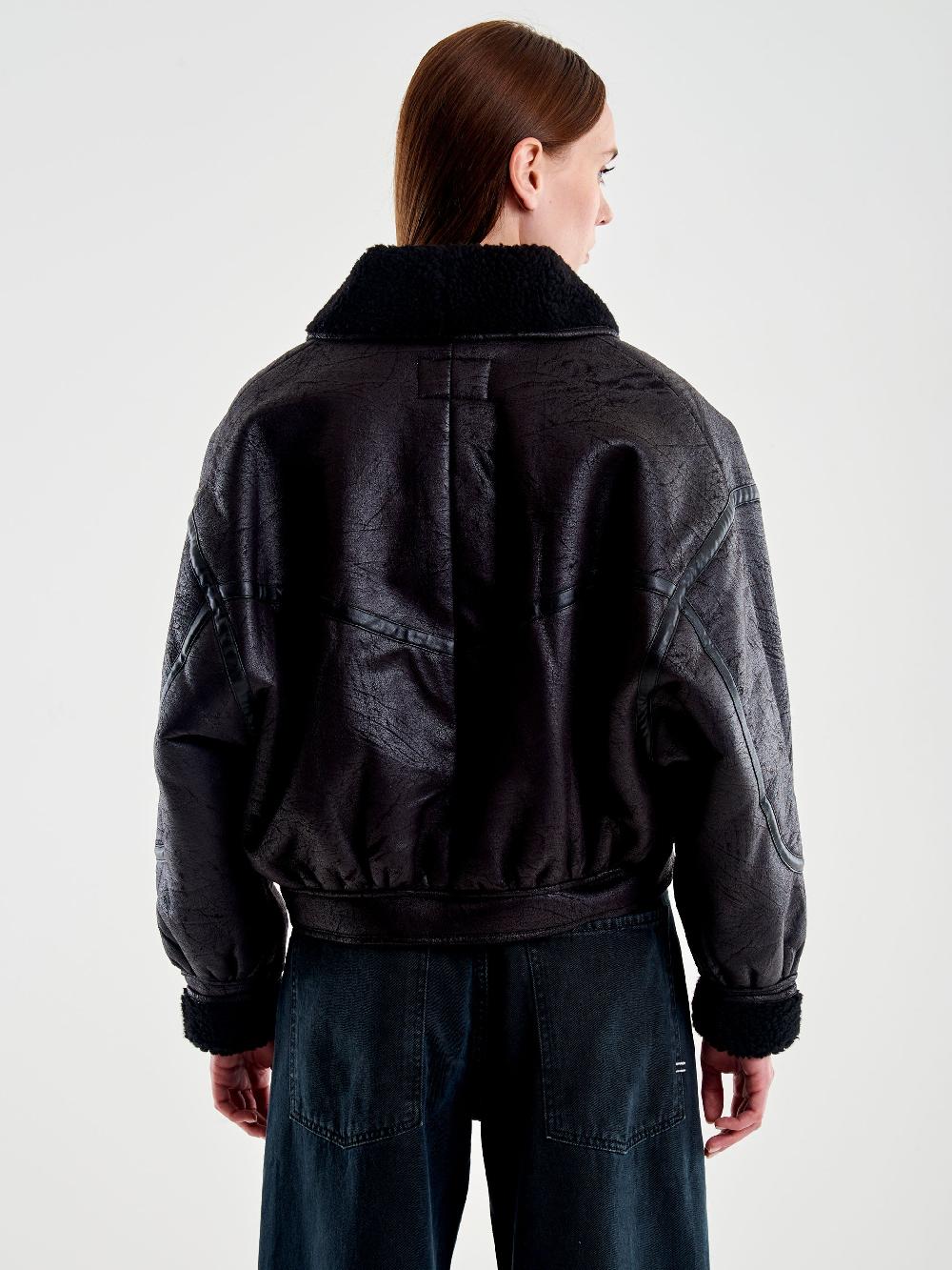 Vicolo Giubbotto Oversized effetto Pelle Nero In Vendita