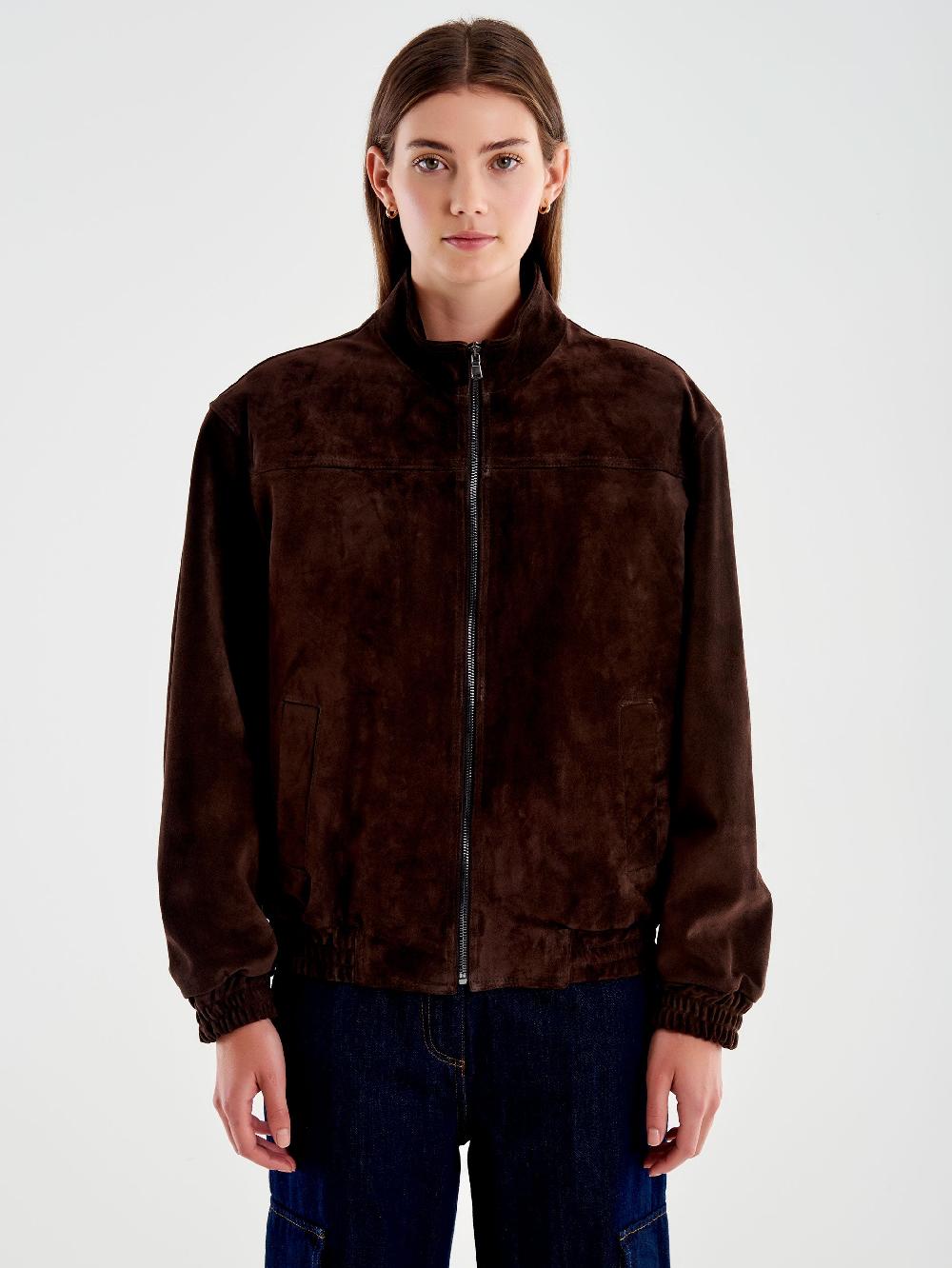 Vicolo Bomber in Pelle Scamosciato Marrone Hotsell