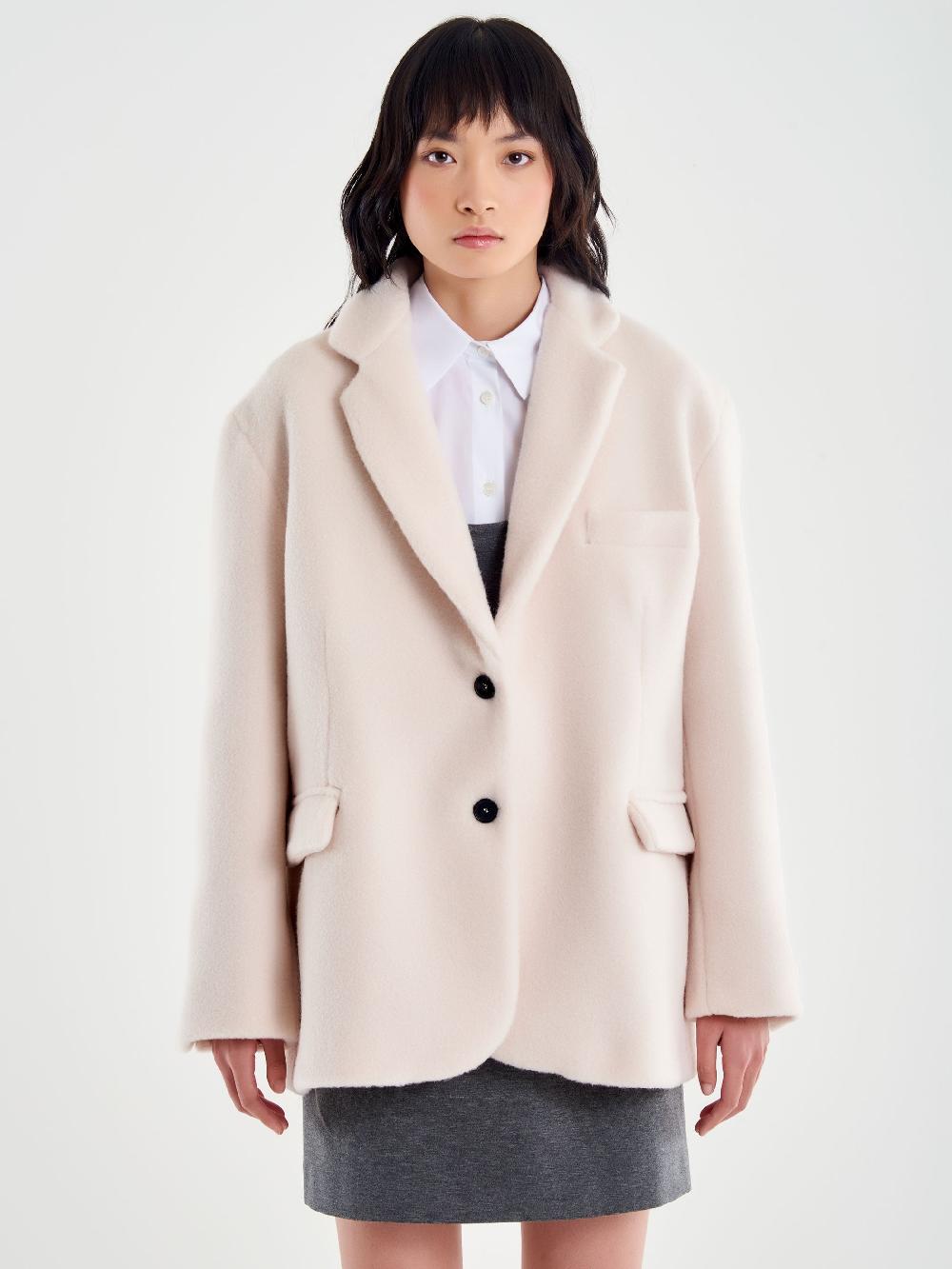 Vicolo Blazer Bouclé Oversized Bianco Saldi Di Fabbrica