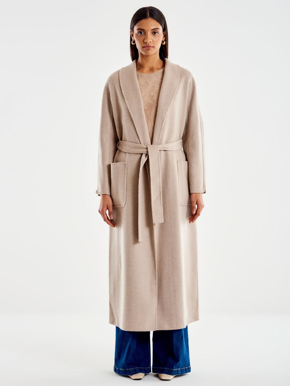 Vicolo Cappotto con Cintura Lungo Beige In Saldo