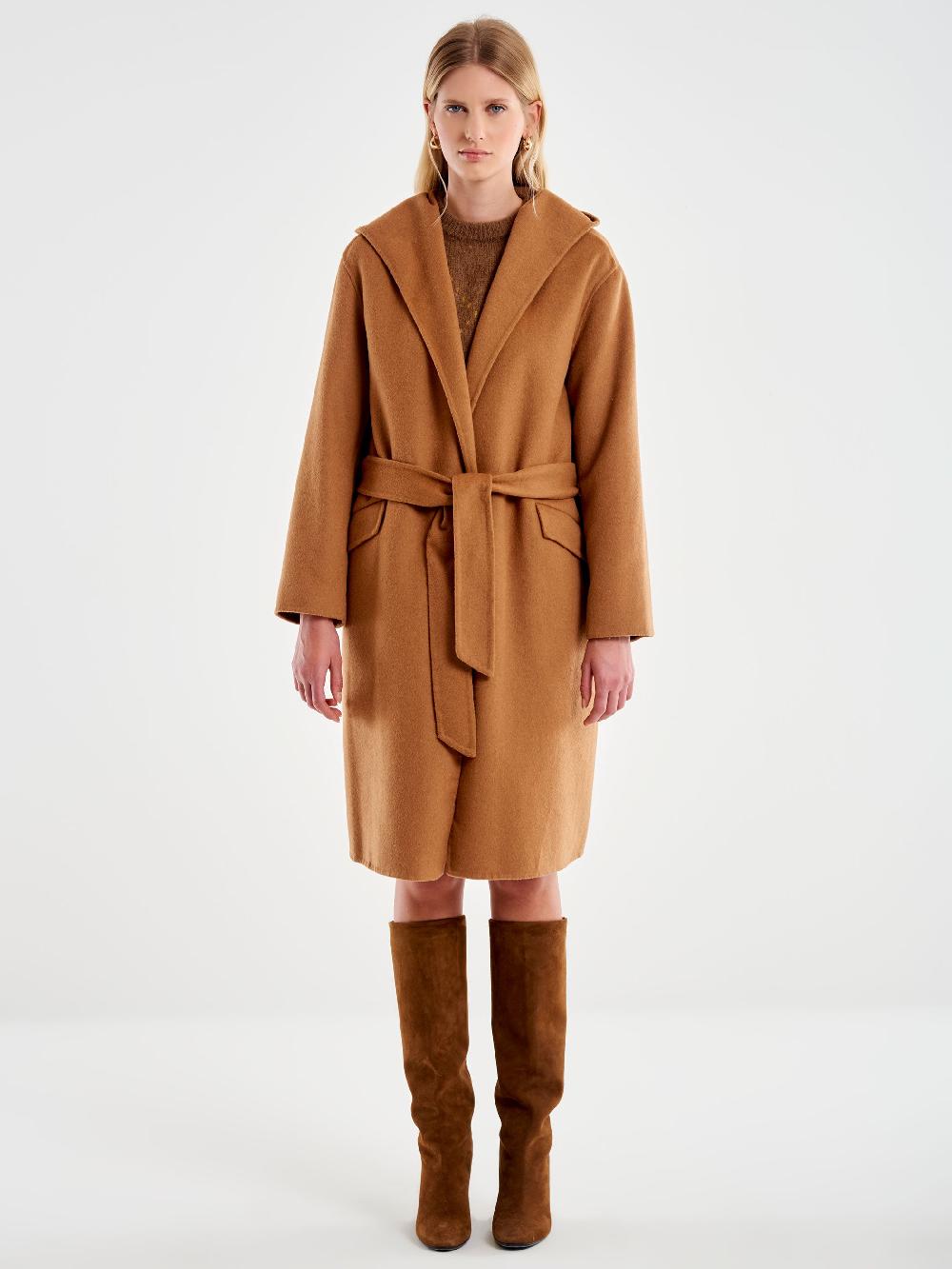 Vicolo Cappotto con Cappuccio Cammello Moda