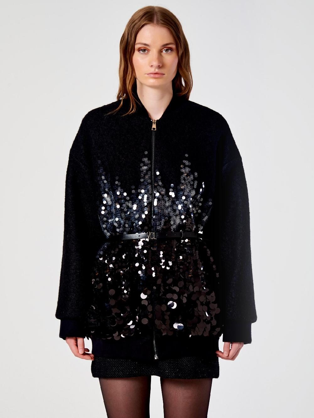 Vicolo Cappotto con Paillettes Nero 50% di sconto con spedizione gratuita