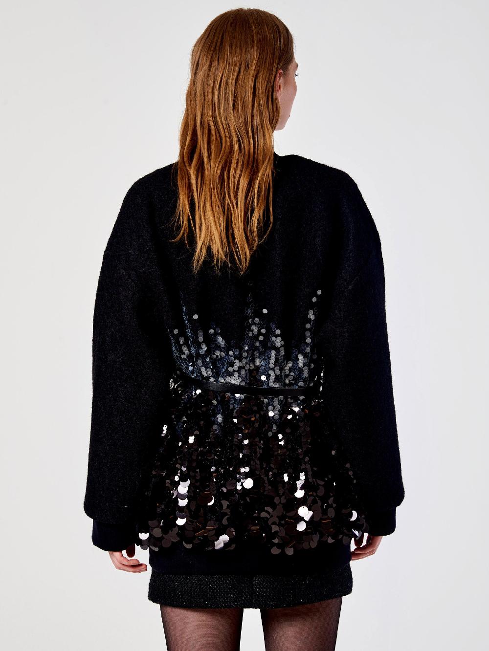 Vicolo Cappotto con Paillettes Nero 50% di sconto con spedizione gratuita