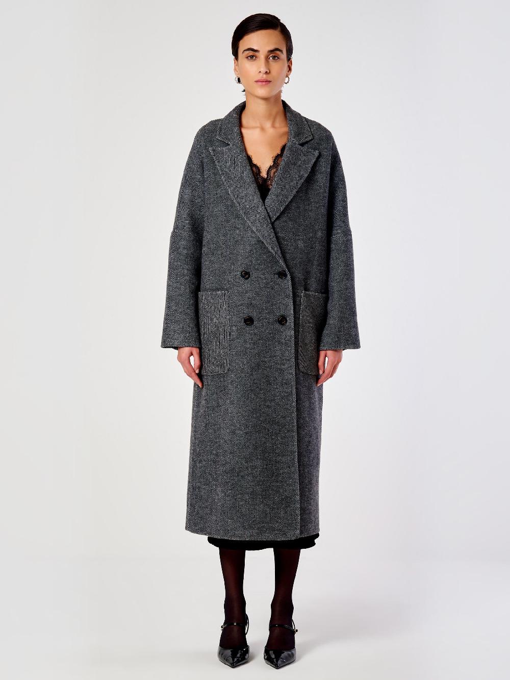 Vicolo Cappotto Doppiopetto Spinato Grigio Vendita