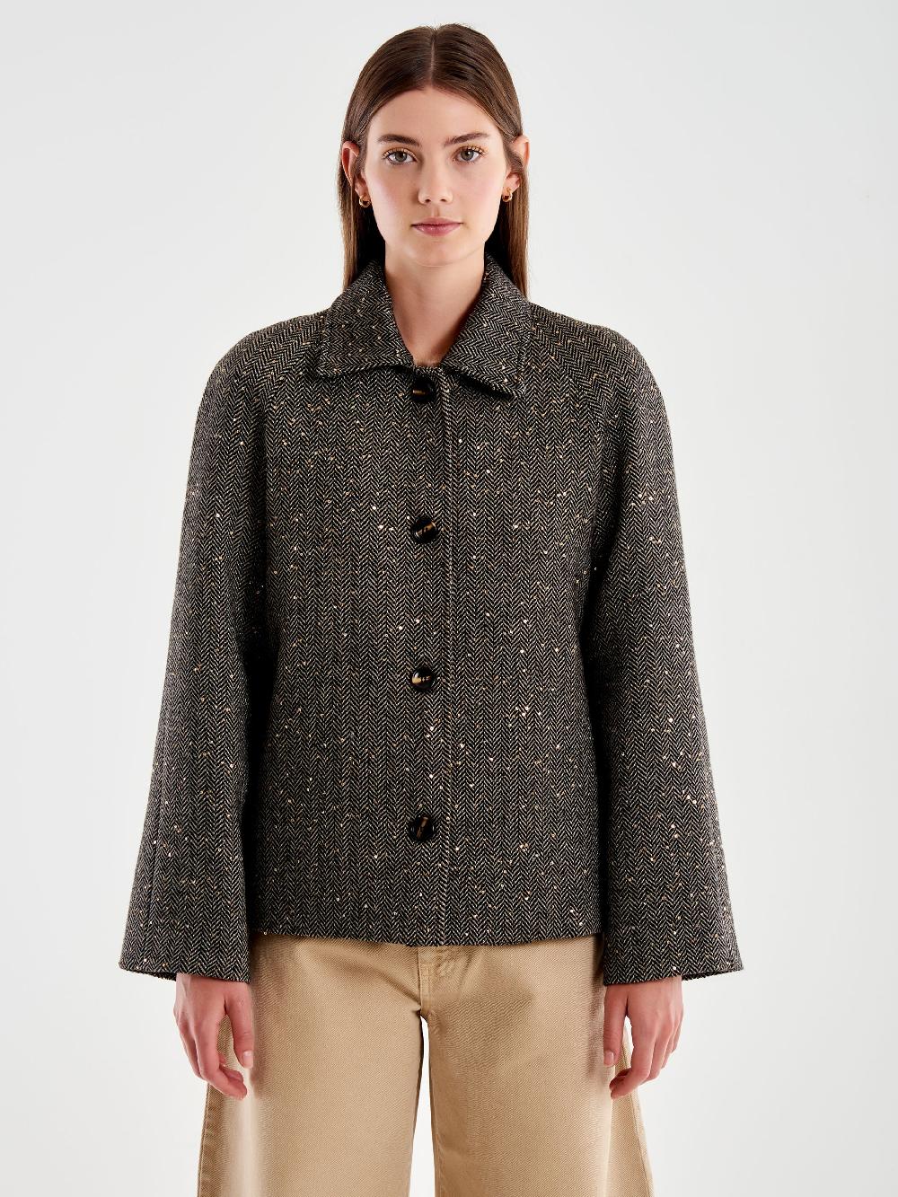 Vicolo Giacca Corta con Bottoni con Paillettes Marrone Promozione