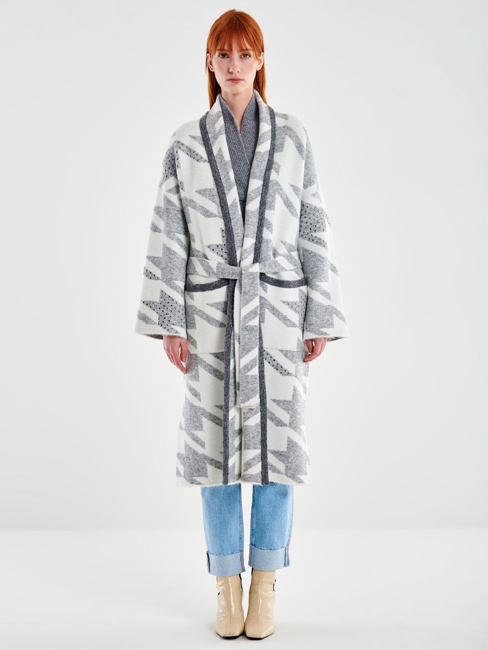 Vicolo Cappotto in Maglia Maxi Pied de Poule Grigio Spedizione Gratuita